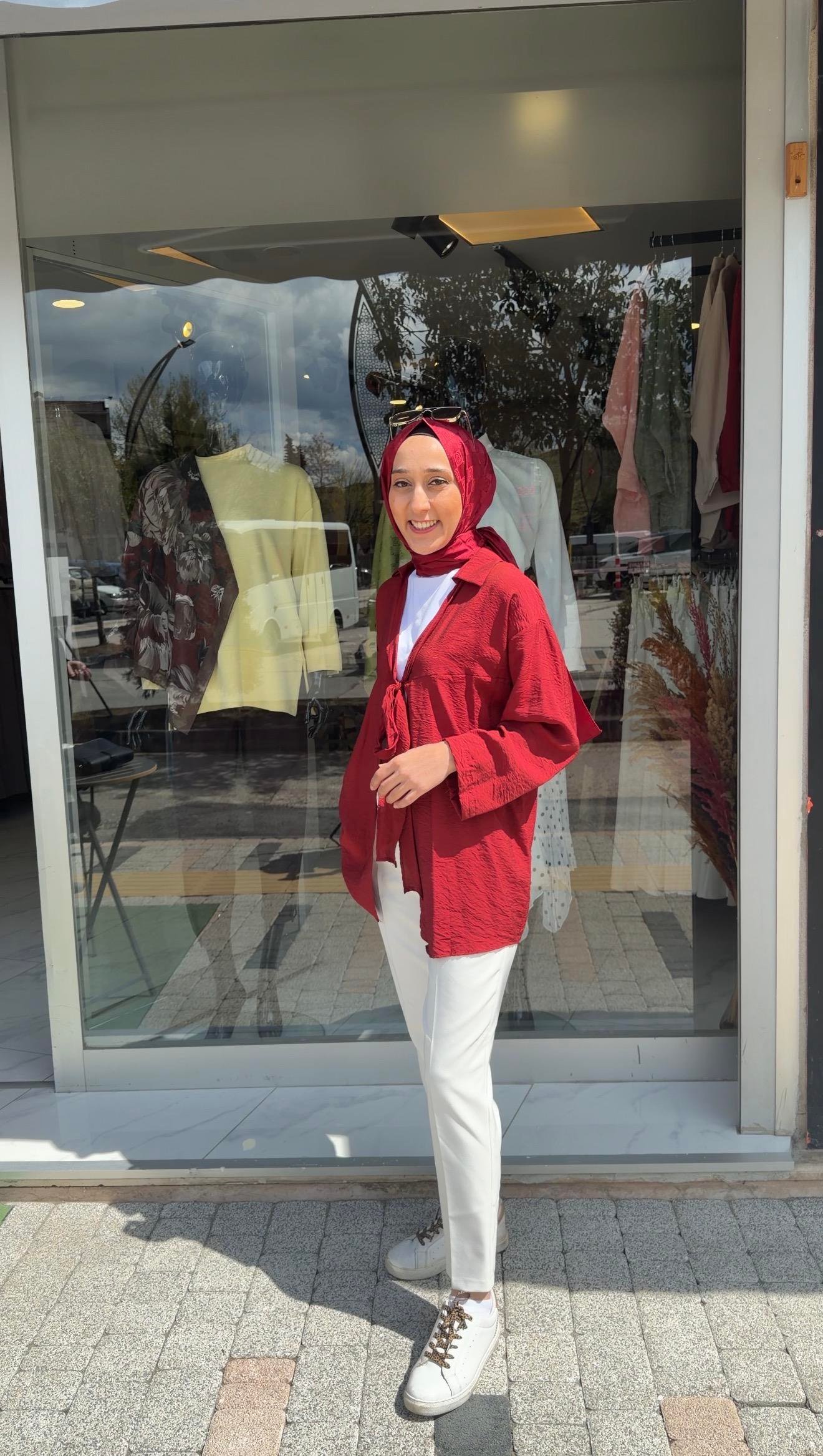 BORDO RENK ÖNDEN BAĞLAMALI COTTON KUMAŞ KİMONA 