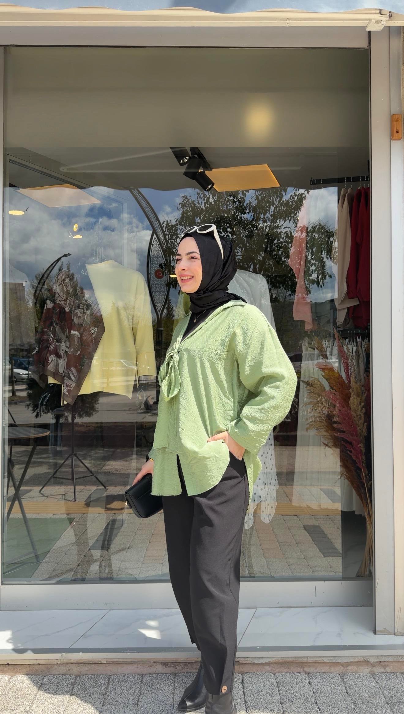 ÇAĞLA YEŞİLİ ÖNDEN BAĞLAMALI COTTON KUMAŞ KİMONA 