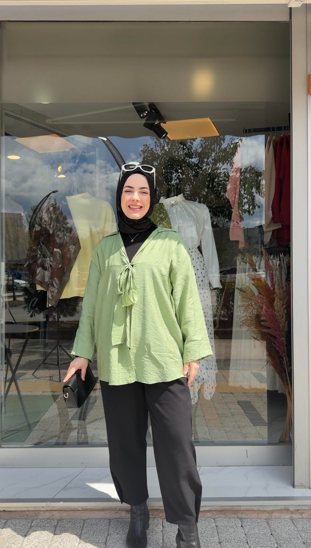 ÇAĞLA YEŞİLİ ÖNDEN BAĞLAMALI COTTON KUMAŞ KİMONA 