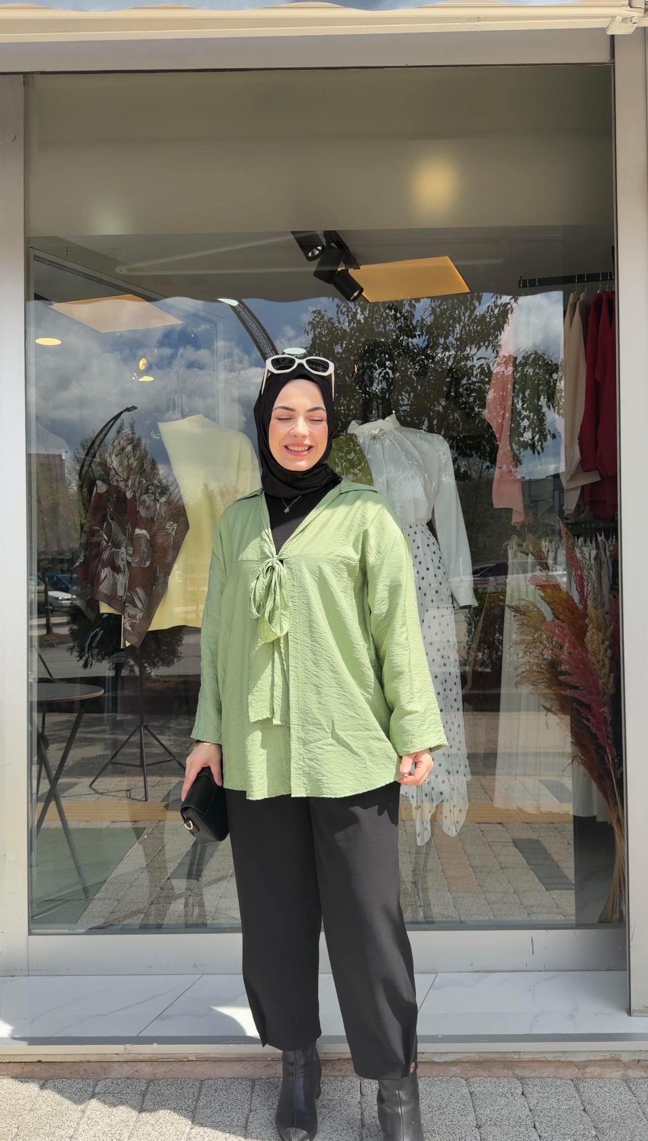 ÇAĞLA YEŞİLİ ÖNDEN BAĞLAMALI COTTON KUMAŞ KİMONA 
