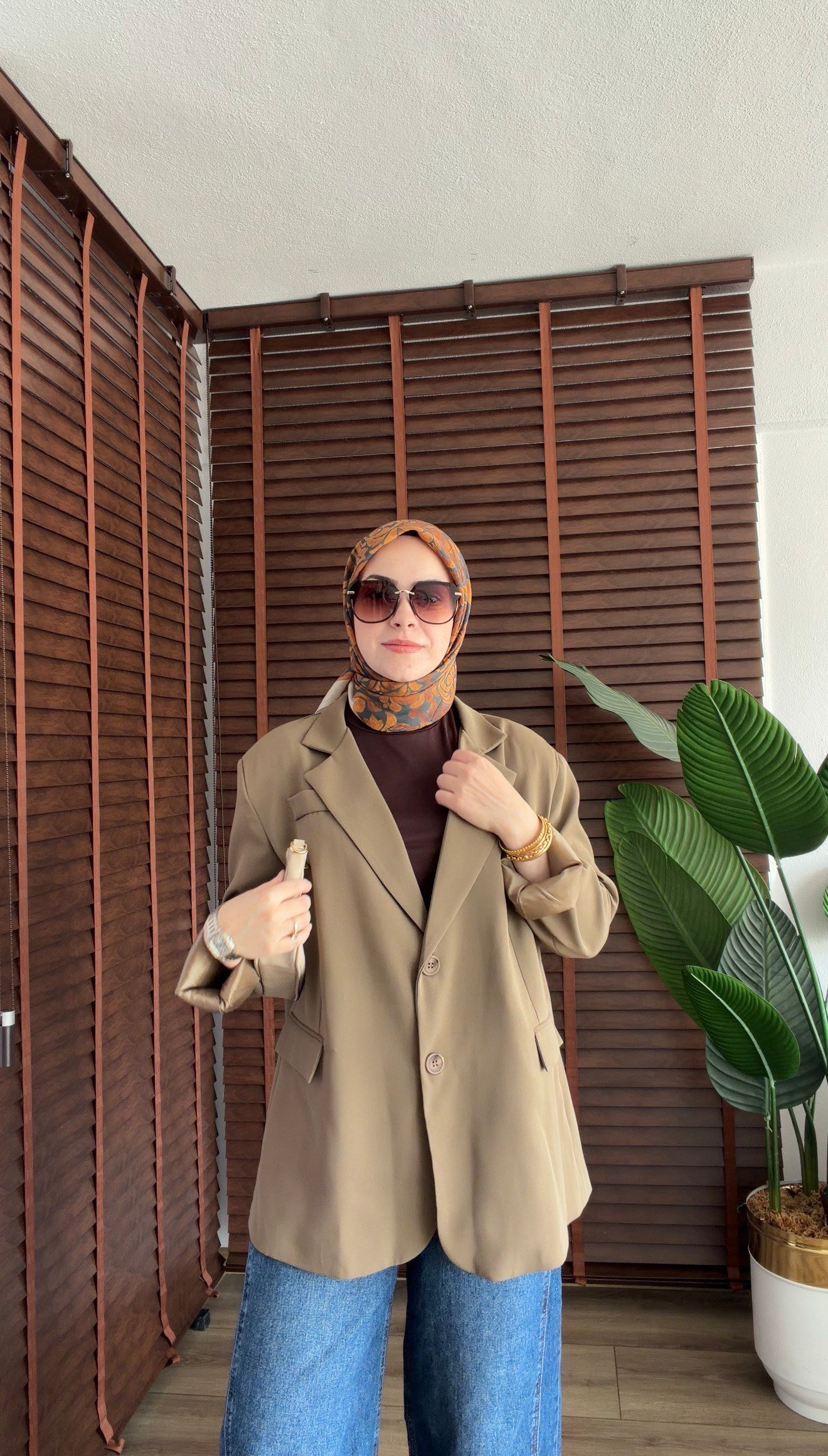 ÇAĞLA YEŞİLİ OVERSIE DÖKÜMLÜ KEREP KUMAŞ BLEAZER CEKET  