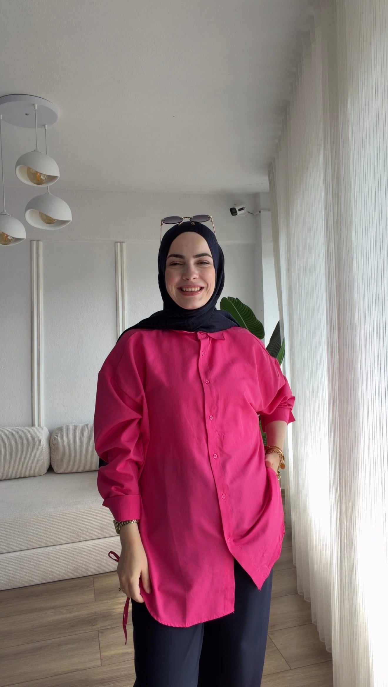 FUŞYA PEMBESİ OVERSİZE GÖMLEK