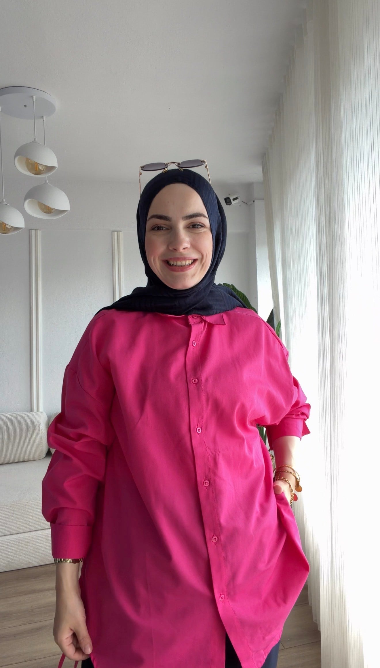 FUŞYA PEMBESİ OVERSİZE GÖMLEK