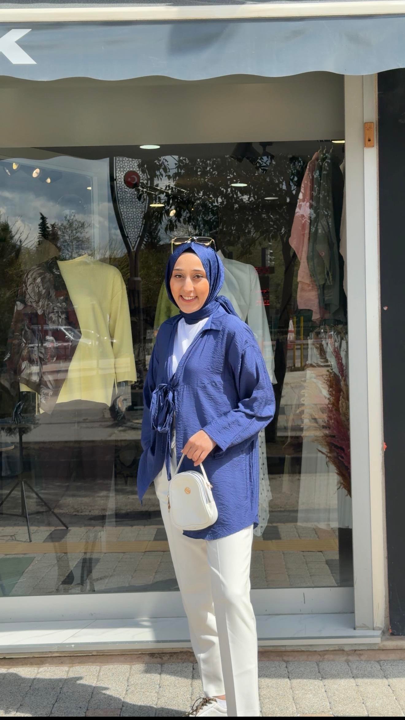 GECE MAVİSİ  ÖNDEN BAĞLAMALI COTTON KUMAŞ KİMONA 