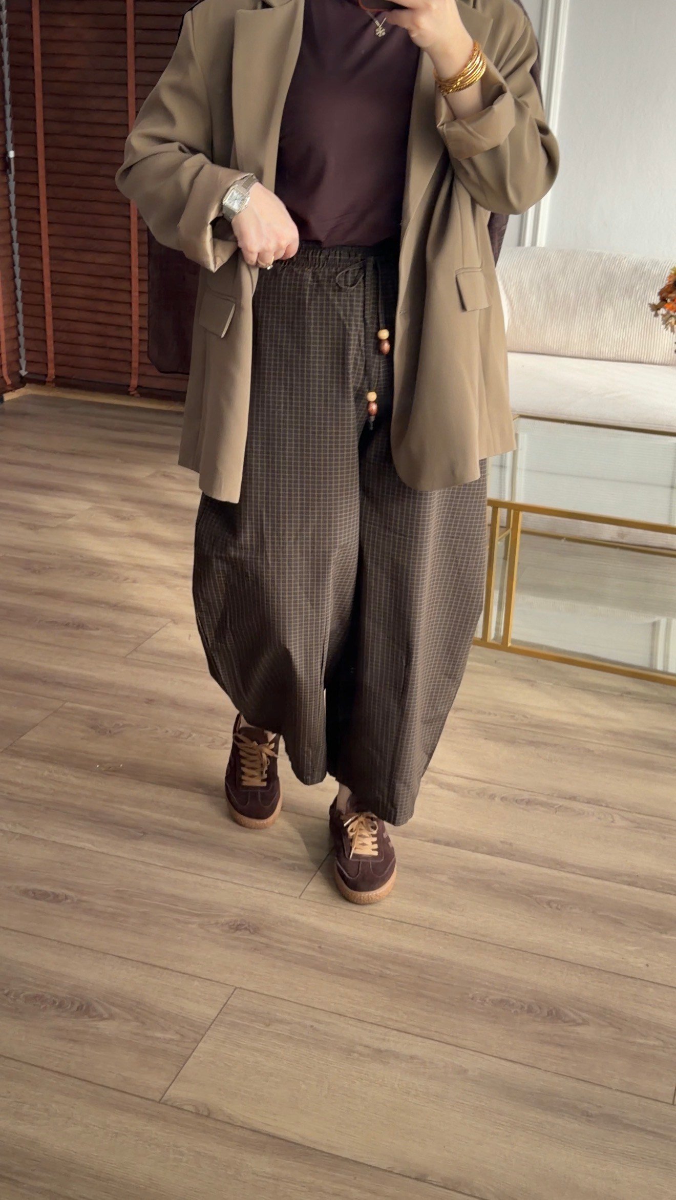 HAKİ YEŞİL EKOSE ŞALVAR MODEL PANTALON 