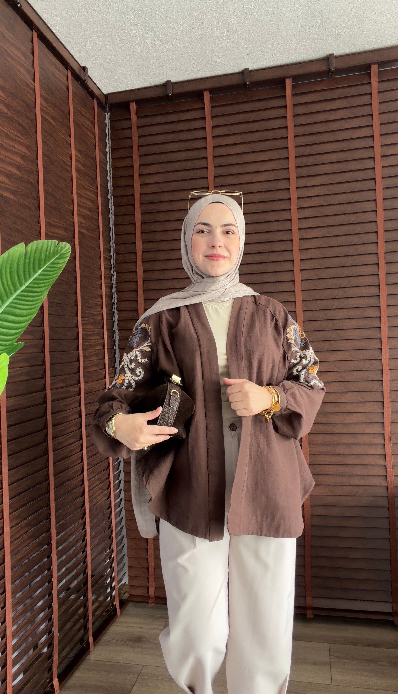 KAHVERENGİ  ETNİK DESEN KİMONA 