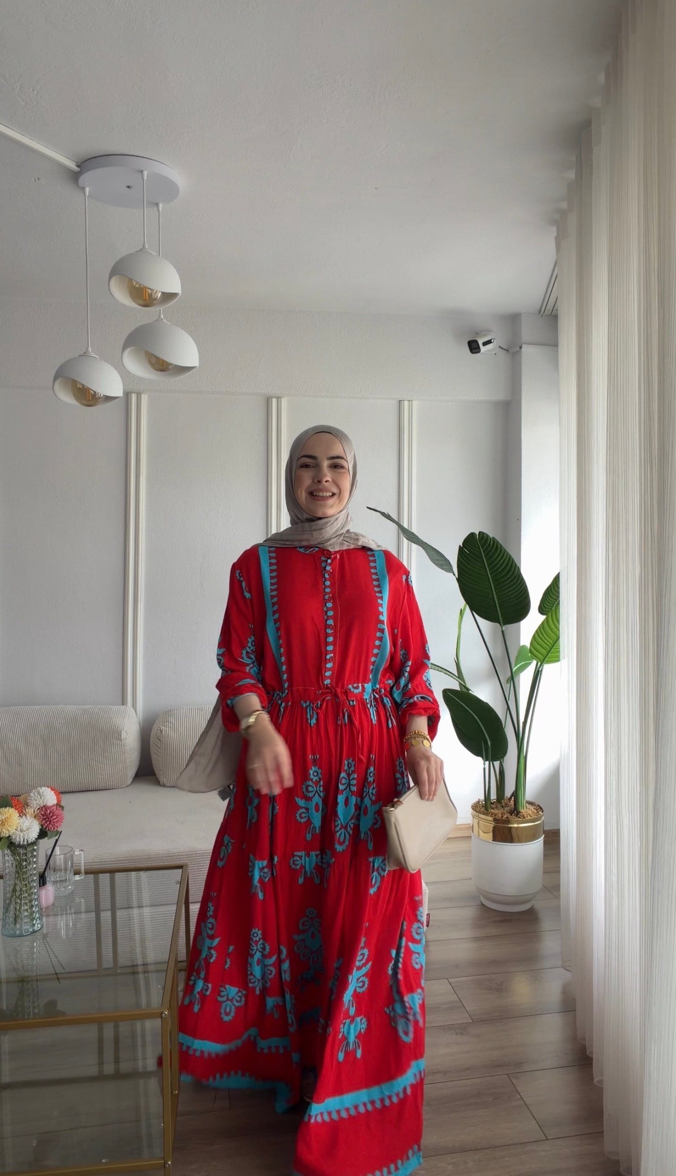 KIRMIZI  ETLİK DESEN ELBİSE