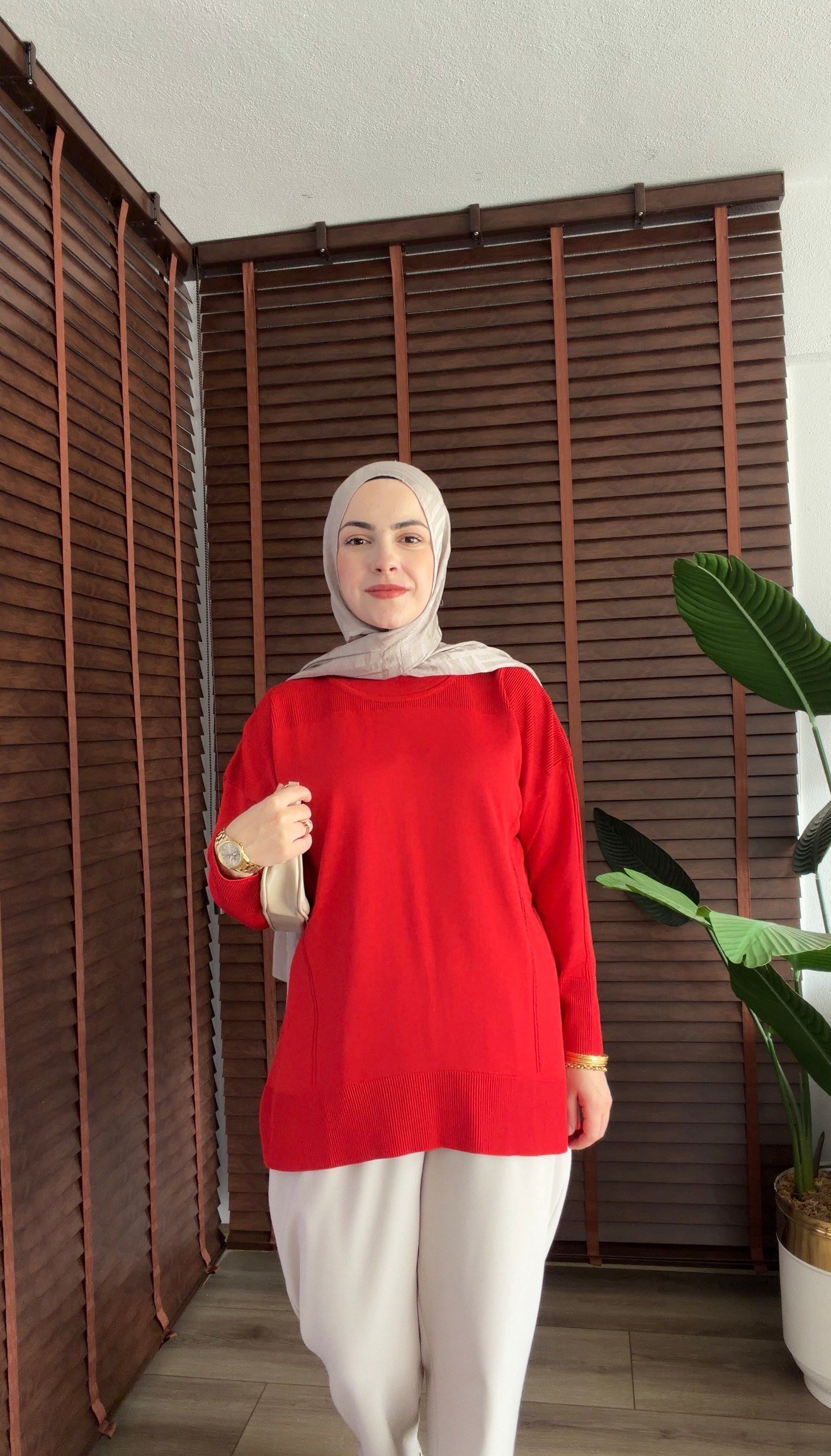 KIRMIZI MERSERİZE BLUZ 
