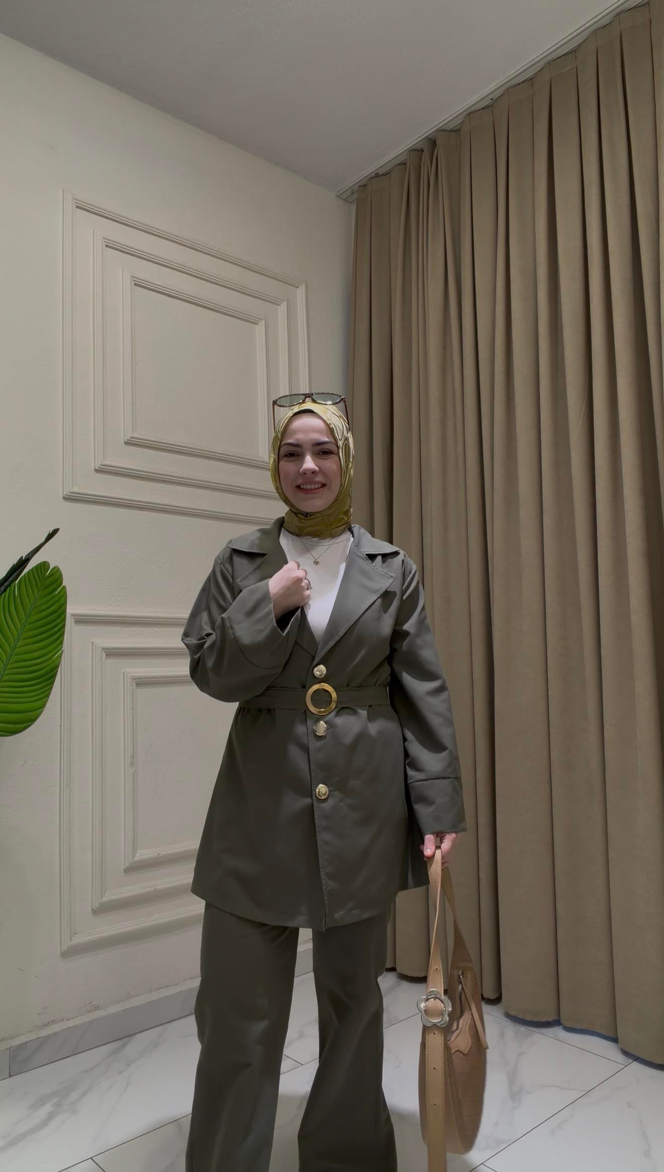 MİNT YEŞİLİ SOFİA KUMAŞ KEMERLİ  TAKIM 