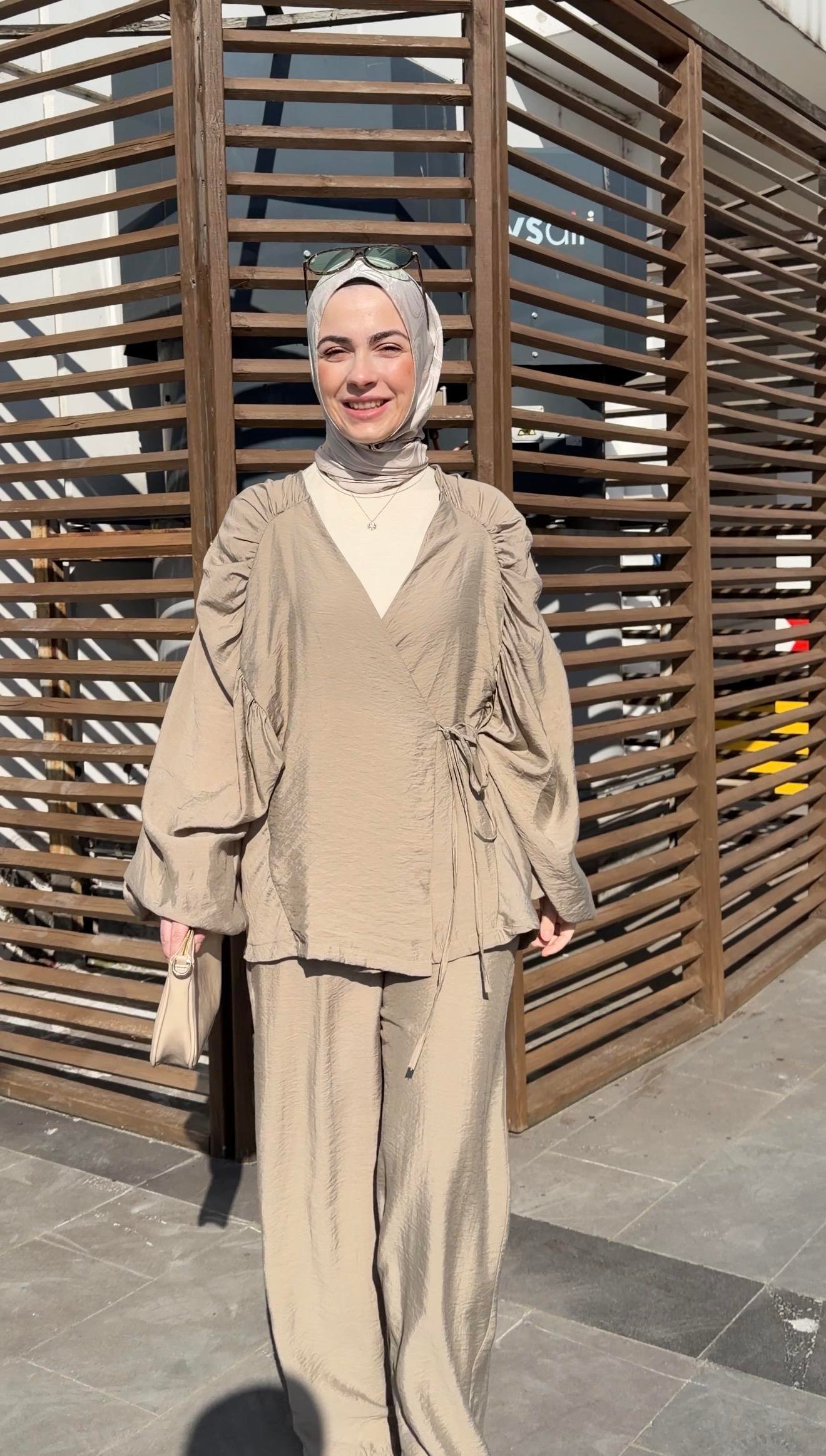 MİT YEŞİLİ BALON KOL BÜZGÜ MODEL KİMONA  TAKIM 