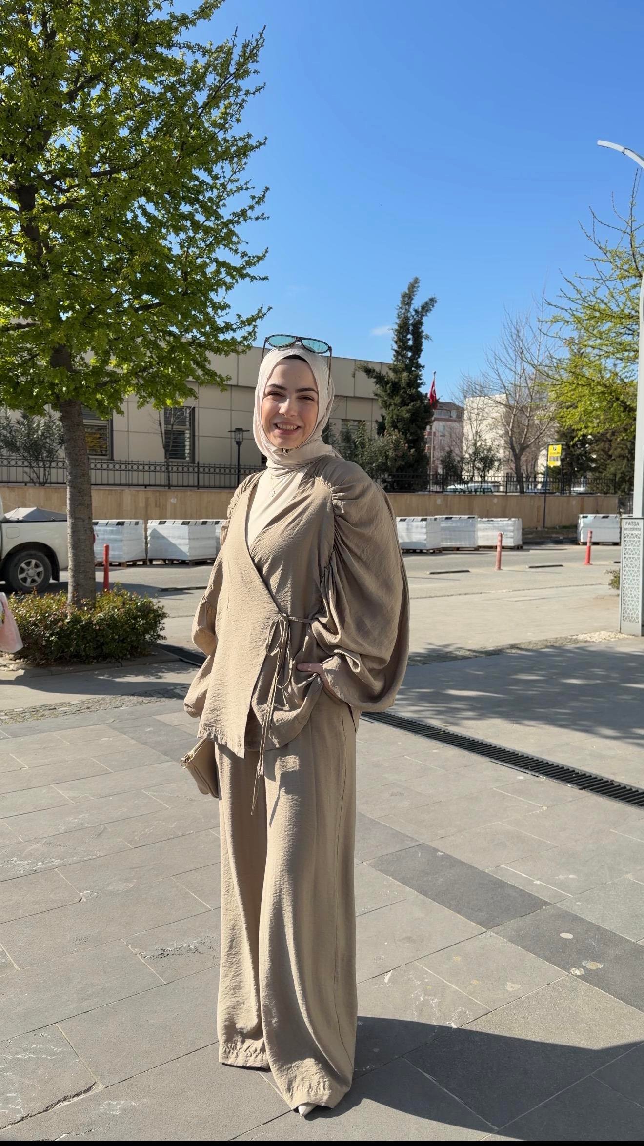 MİT YEŞİLİ BALON KOL BÜZGÜ MODEL KİMONA  TAKIM 