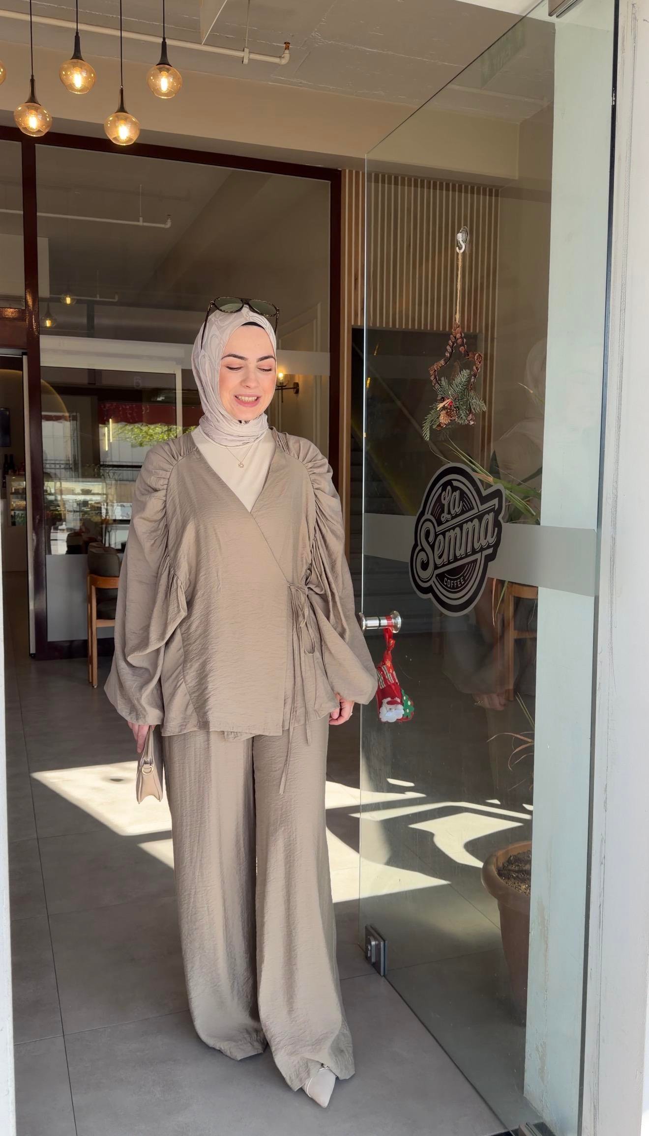 MİT YEŞİLİ BALON KOL BÜZGÜ MODEL KİMONA  TAKIM 