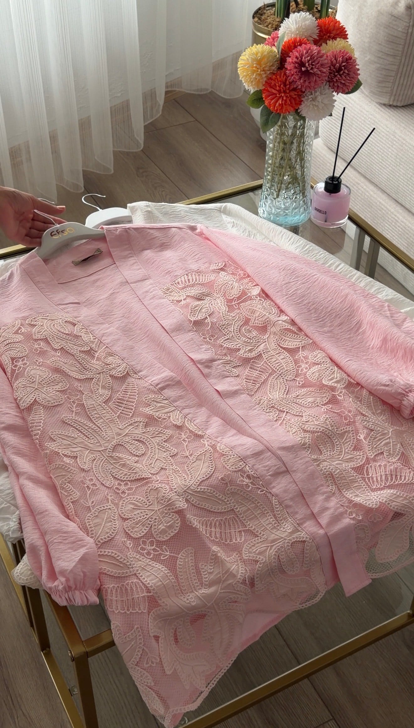 PEMBE GÜPÜRLÜ KİMONO