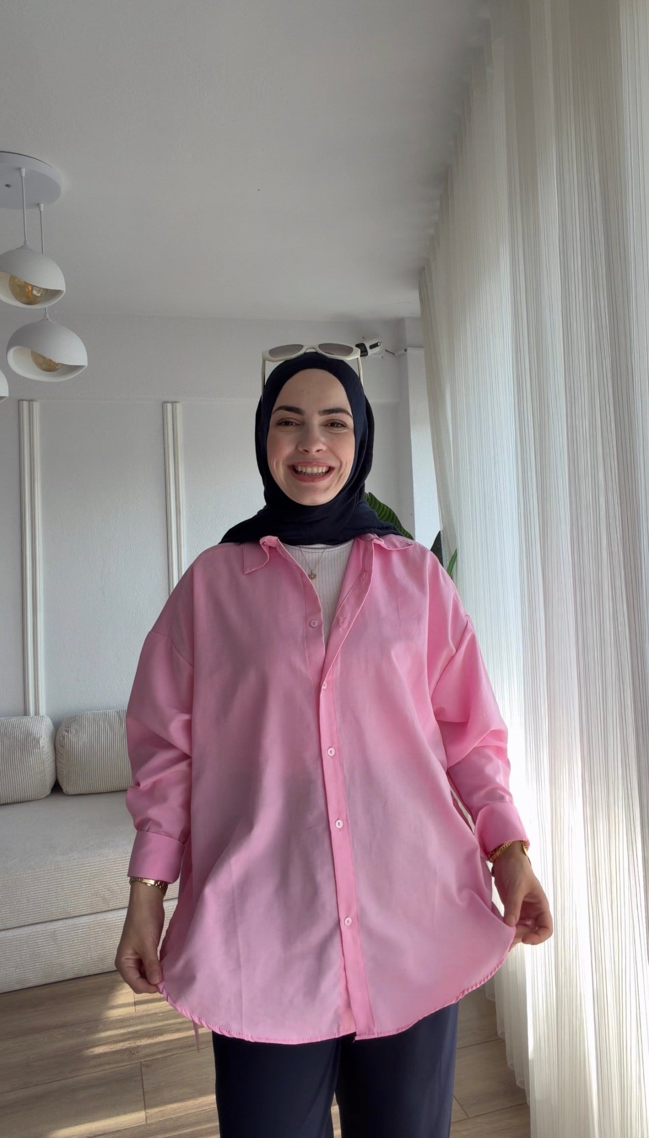 PEMBE OVERSİZE GÖMLEK