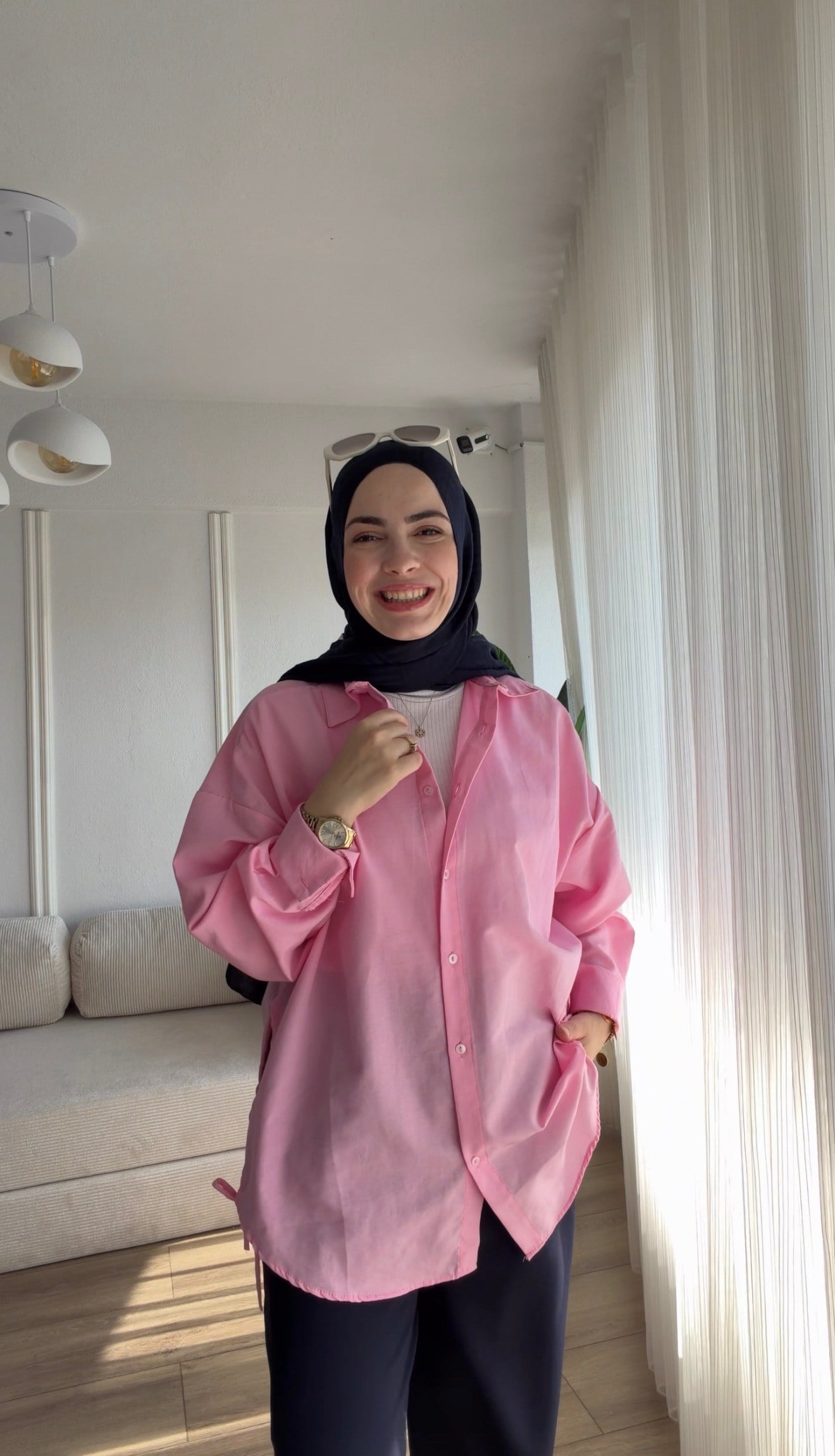PEMBE OVERSİZE GÖMLEK