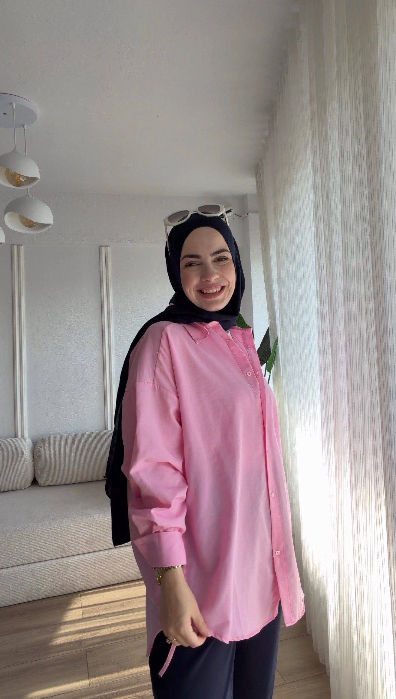 PEMBE OVERSİZE GÖMLEK