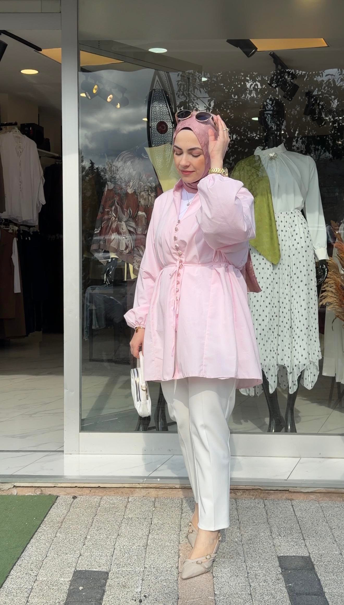 PEMBE  RENK POPLİN KUMAŞ PRENSES MODEL GÖMLEK 