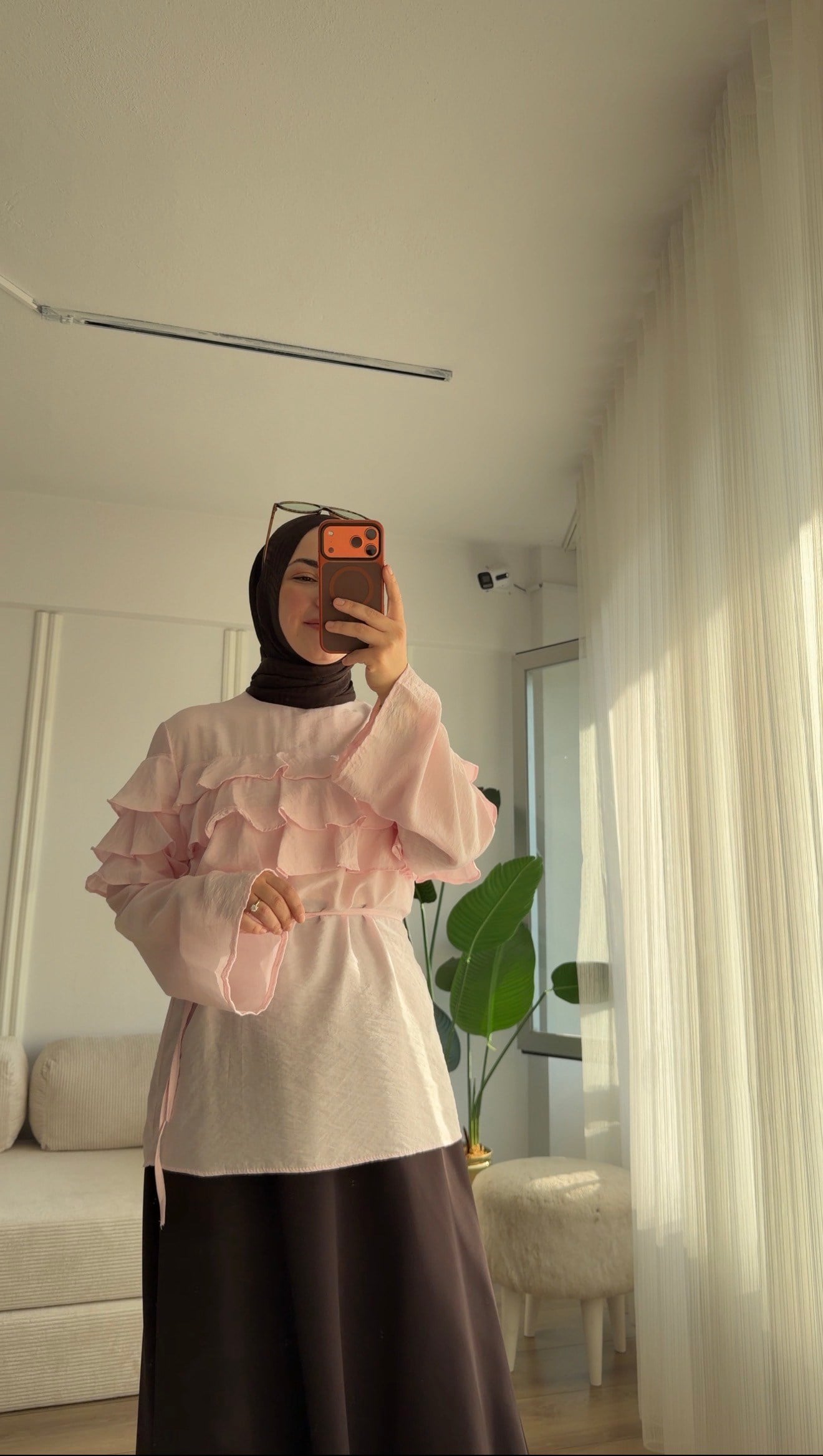 PEMBE  VOLANLI KAT KAT GÖMLEK 