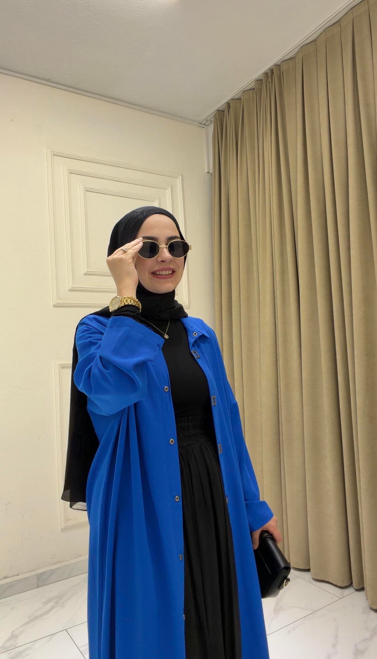 SAKS MAVİSİ  KREP KUMAŞ ÖNDEN DÜĞMELİ KAP 