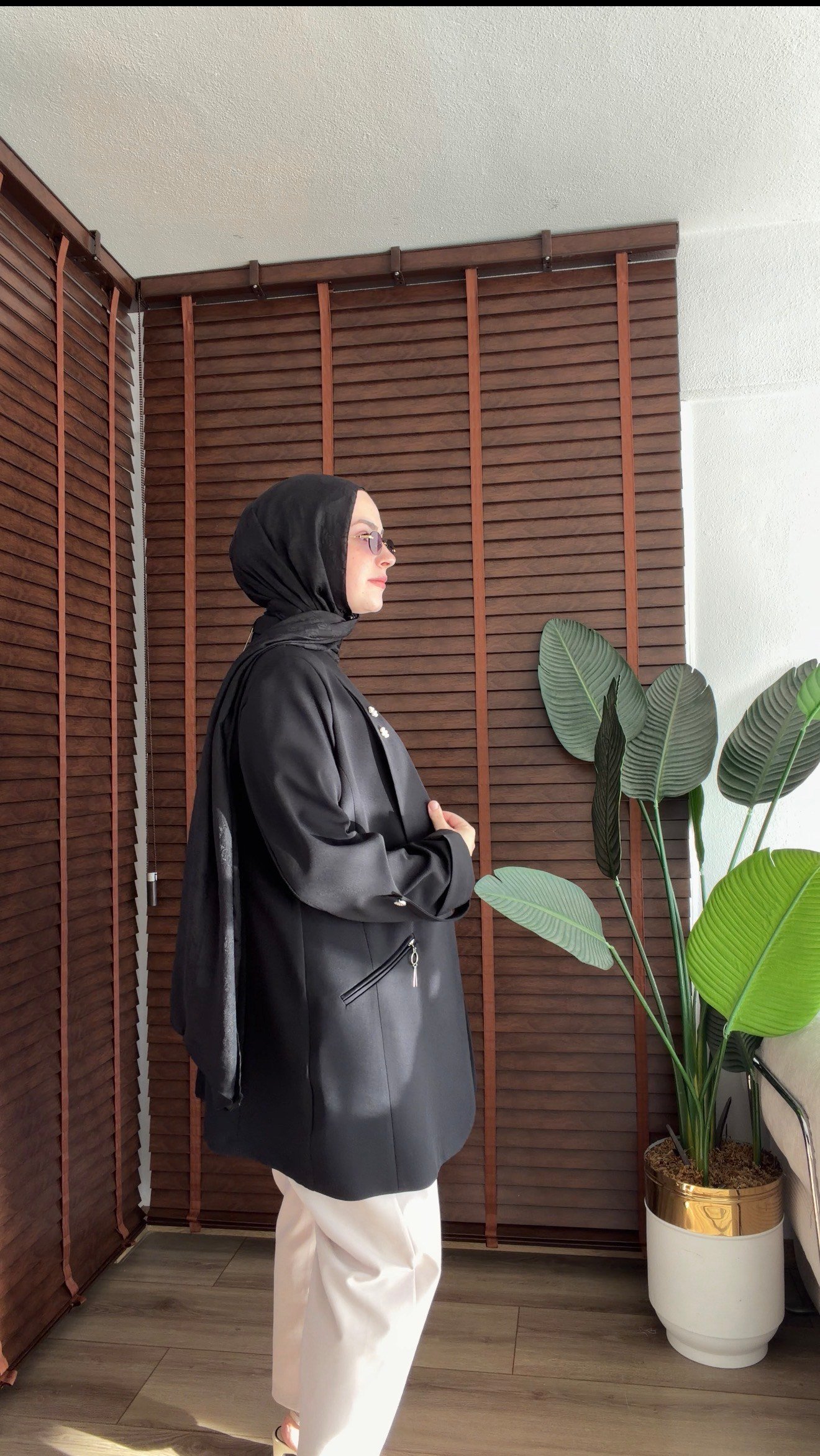 SİYAH  ŞAL YAKA CEBİ FERMUAR DETAYLI CEKET 