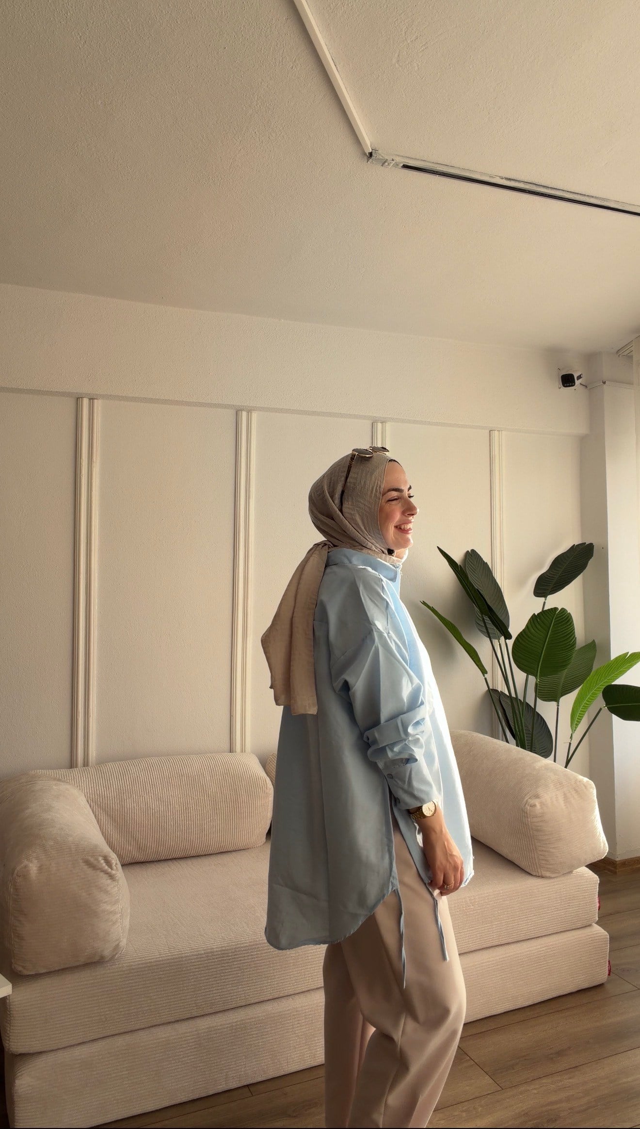TAŞ  RENK PAÇALARI DÜĞME DETAYLI ŞALVAR PANTALON 