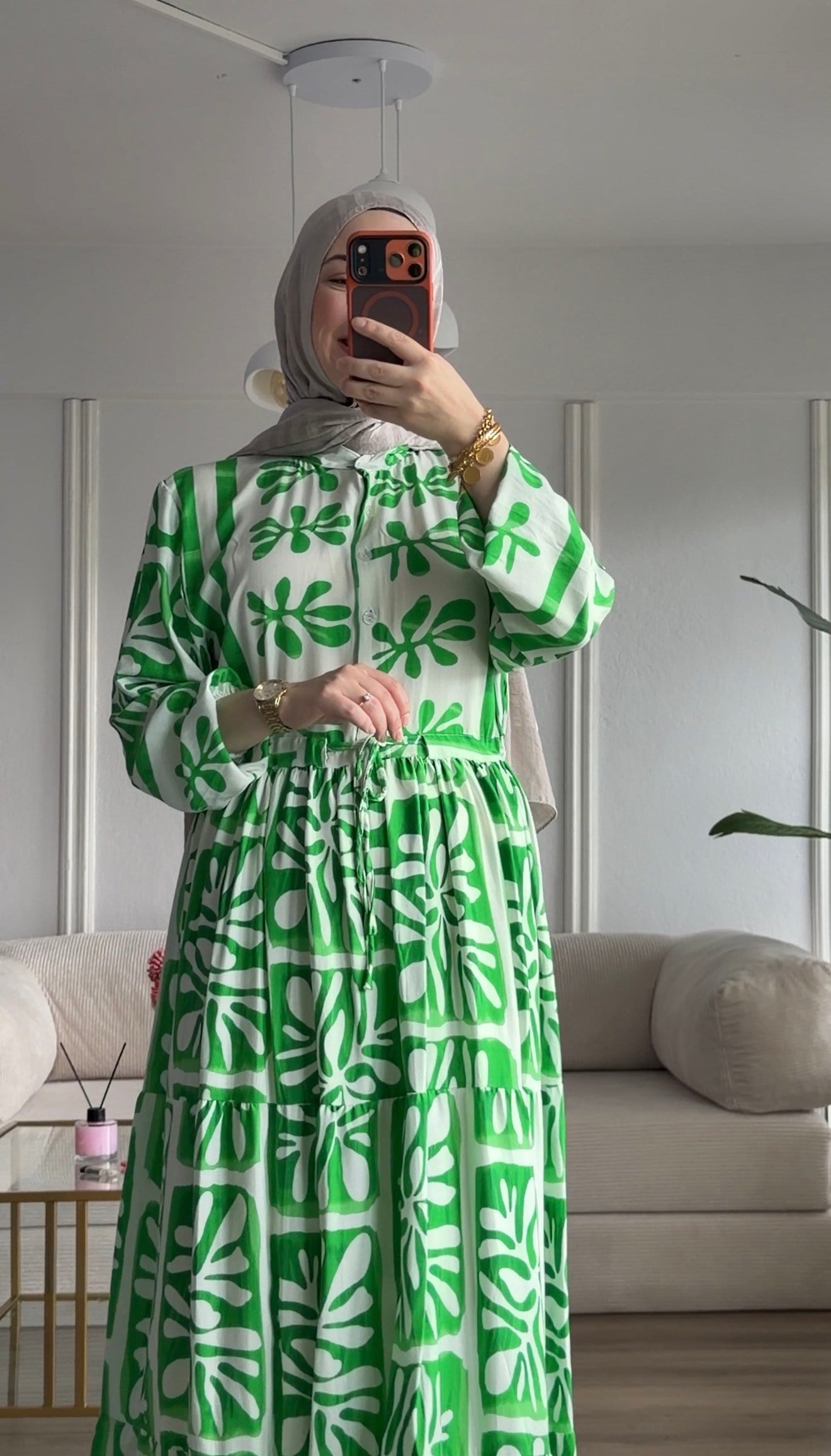 YEŞİL ETLİK DESEN ELBİSE