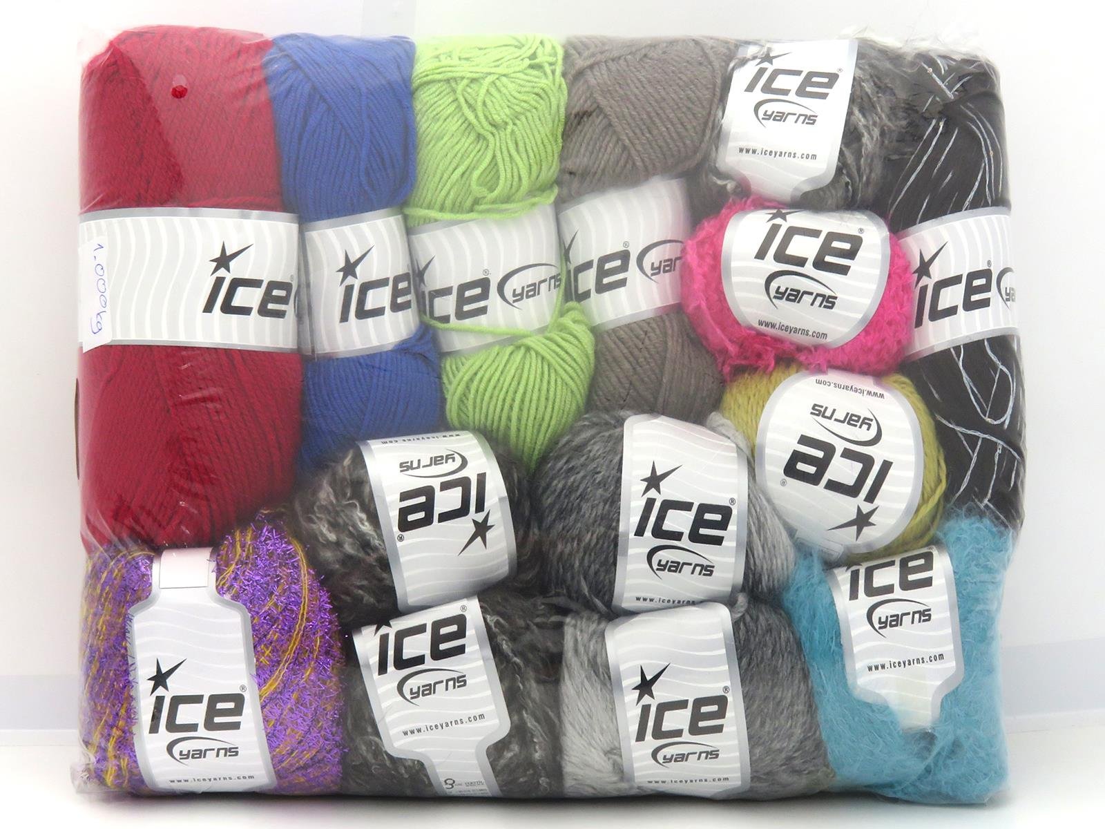 1000 gr ICE YARNS Fancy Yarns MIXED LOT Hand Knitting Yarn Multicolor