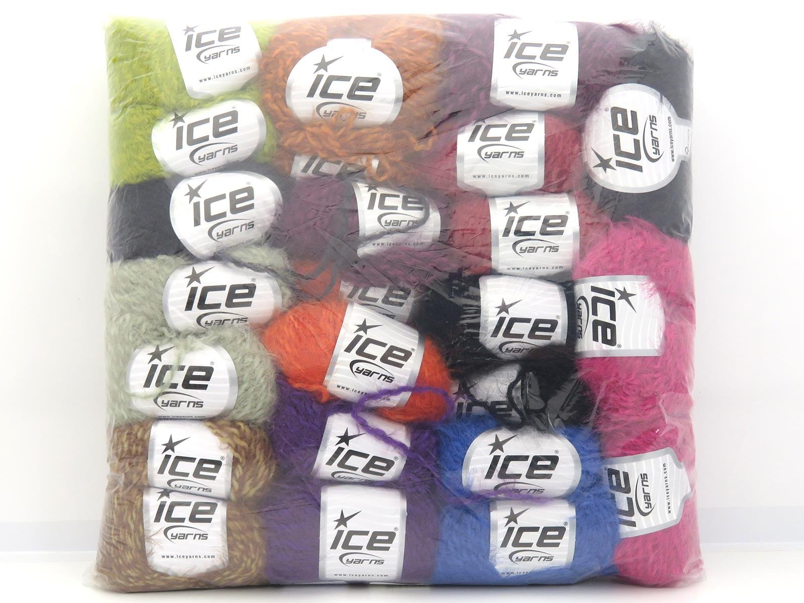 1200 gr ICE YARNS Merino Fur Yarns MIXED LOT (40% Superwash Merino Wool) Yarn Multicolor