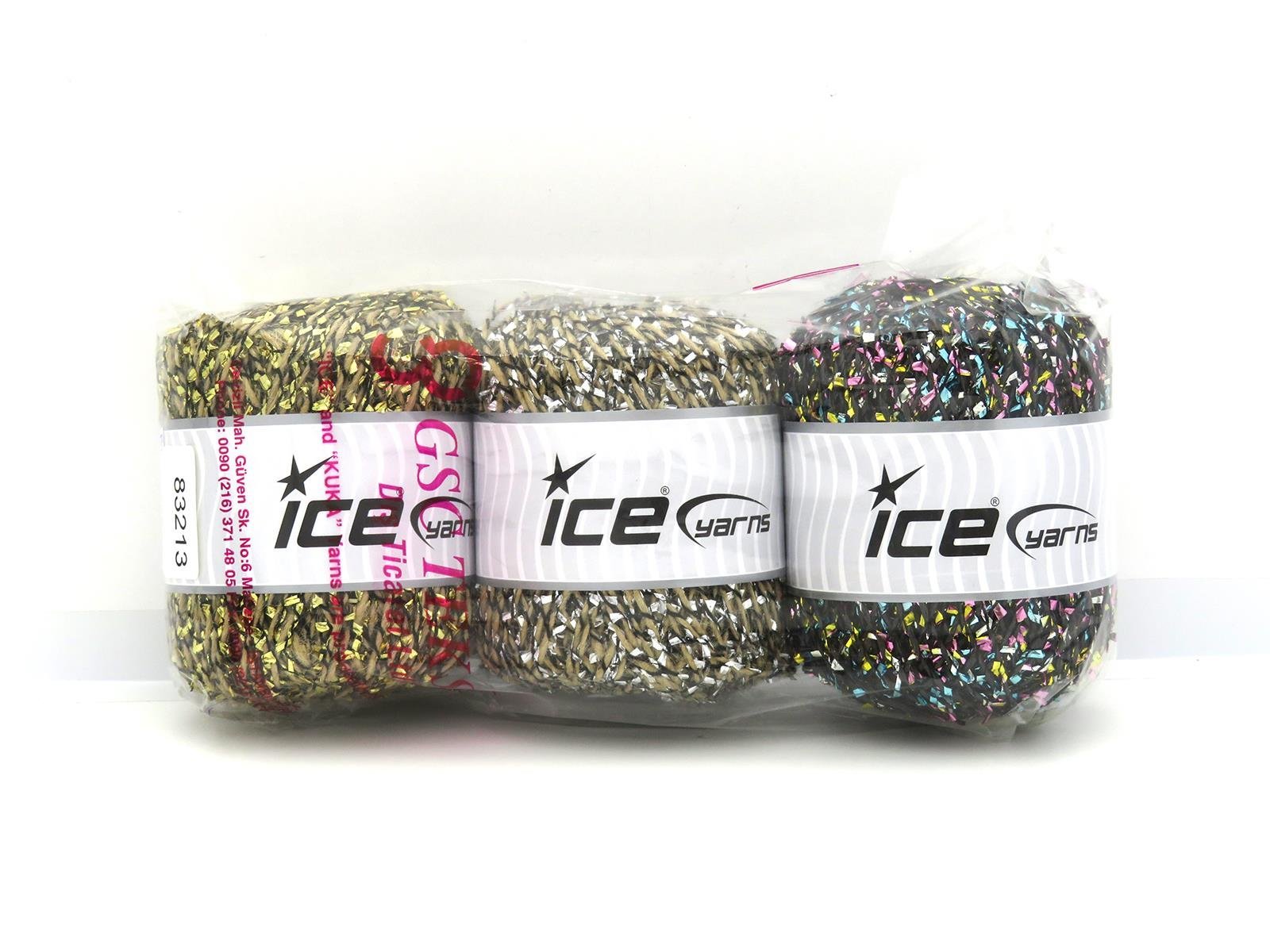 160 gr ICE YARNS Metallic Lurex Types MIXED LOT Hand Knitting Yarn Multicolor