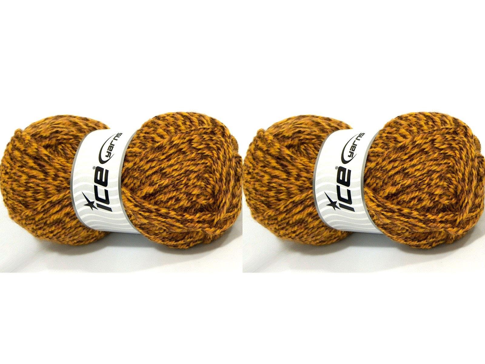 2x150gr. BURGESS Akrilik, Yün Koyu Kahverengi, Altın tonları Kışlık, Yün, Düz iplikler, Çok Kalın, Batik Desenli, Akrilik