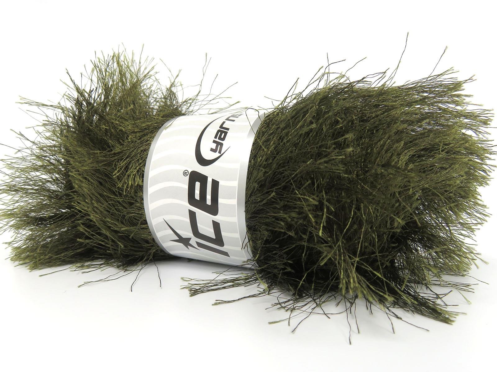 400 gr ICE YARNS EYELASH BULKY 400GR Hand Knitting Yarn Khaki