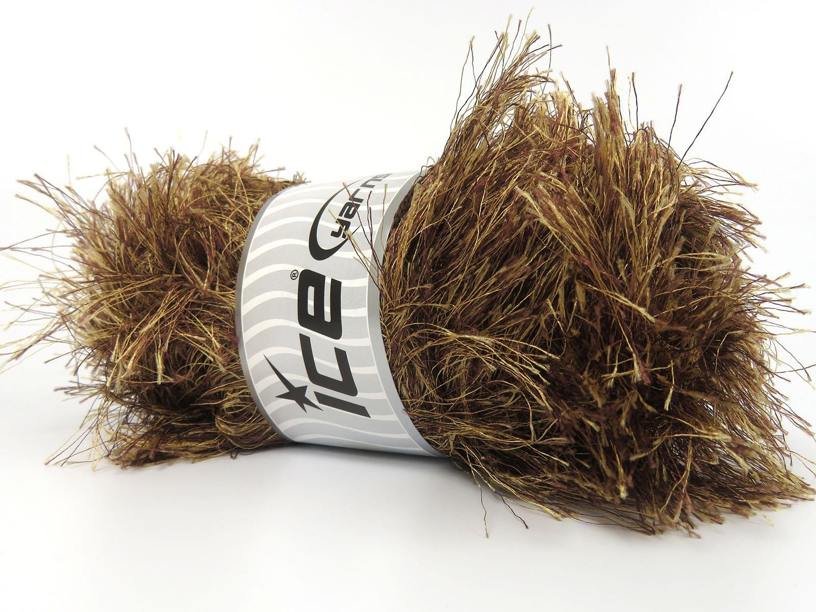 400 gr ICE YARNS EYELASH BULKY 400GR Hand Knitting Yarn Brown Camel