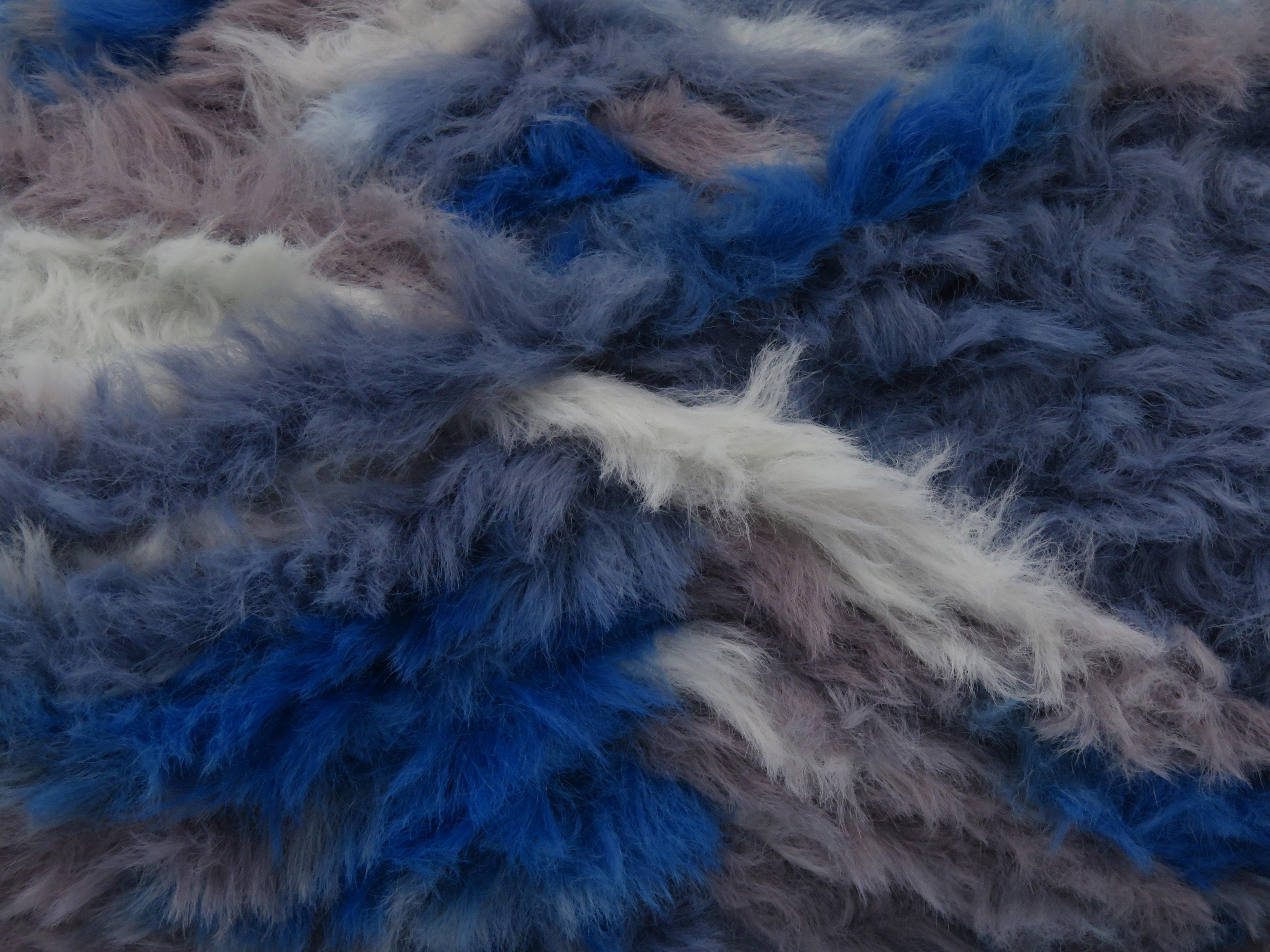 4x100gr. BUNNY FUR MULTICOLOR  Açık Mürdüm, Mavi Tonları Yumoş, Sakallı, Kışlık, Çok Kalın, Batik Desenli