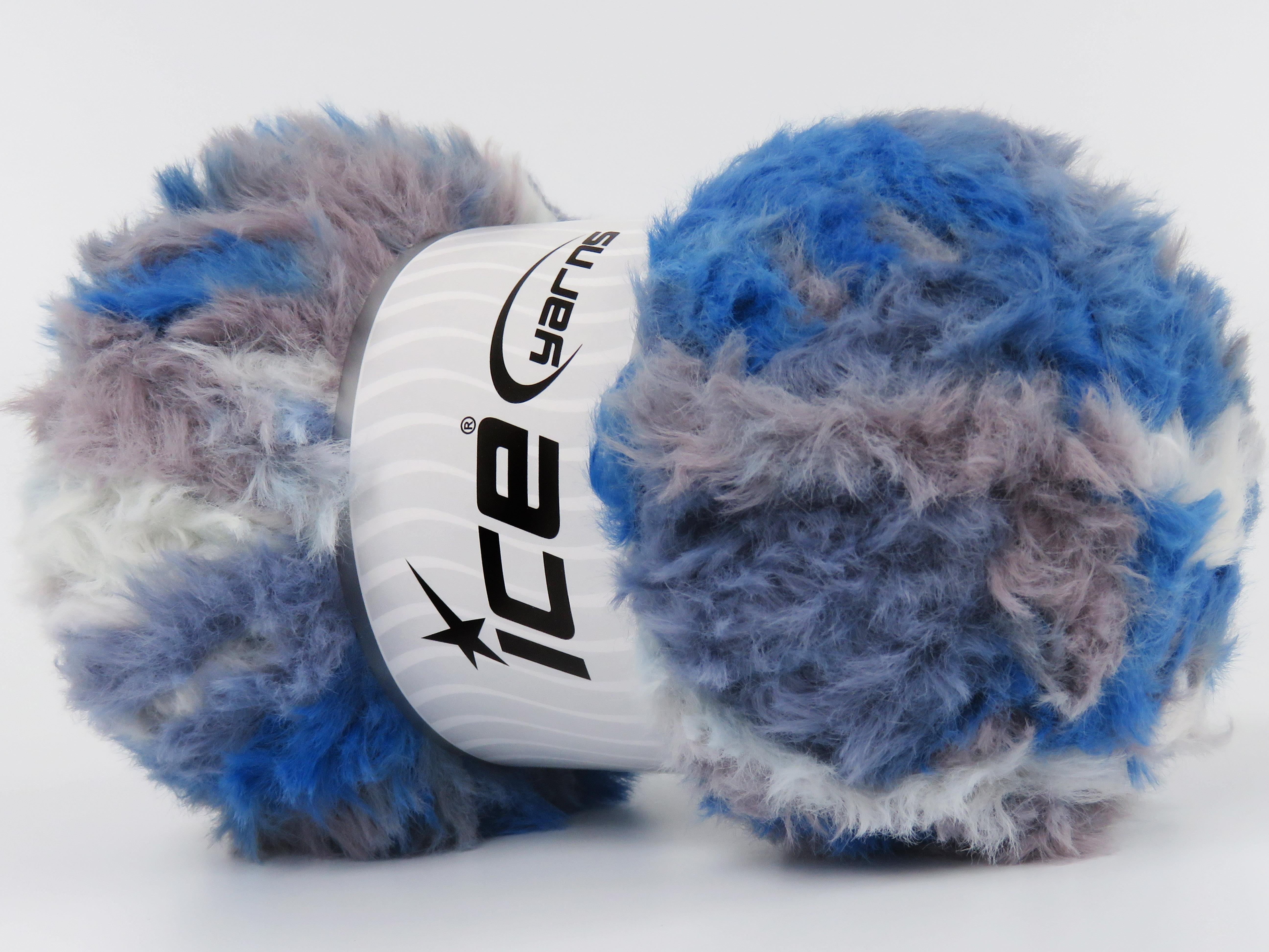 4x100gr. BUNNY FUR MULTICOLOR  Açık Mürdüm, Mavi Tonları Yumoş, Sakallı, Kışlık, Çok Kalın, Batik Desenli