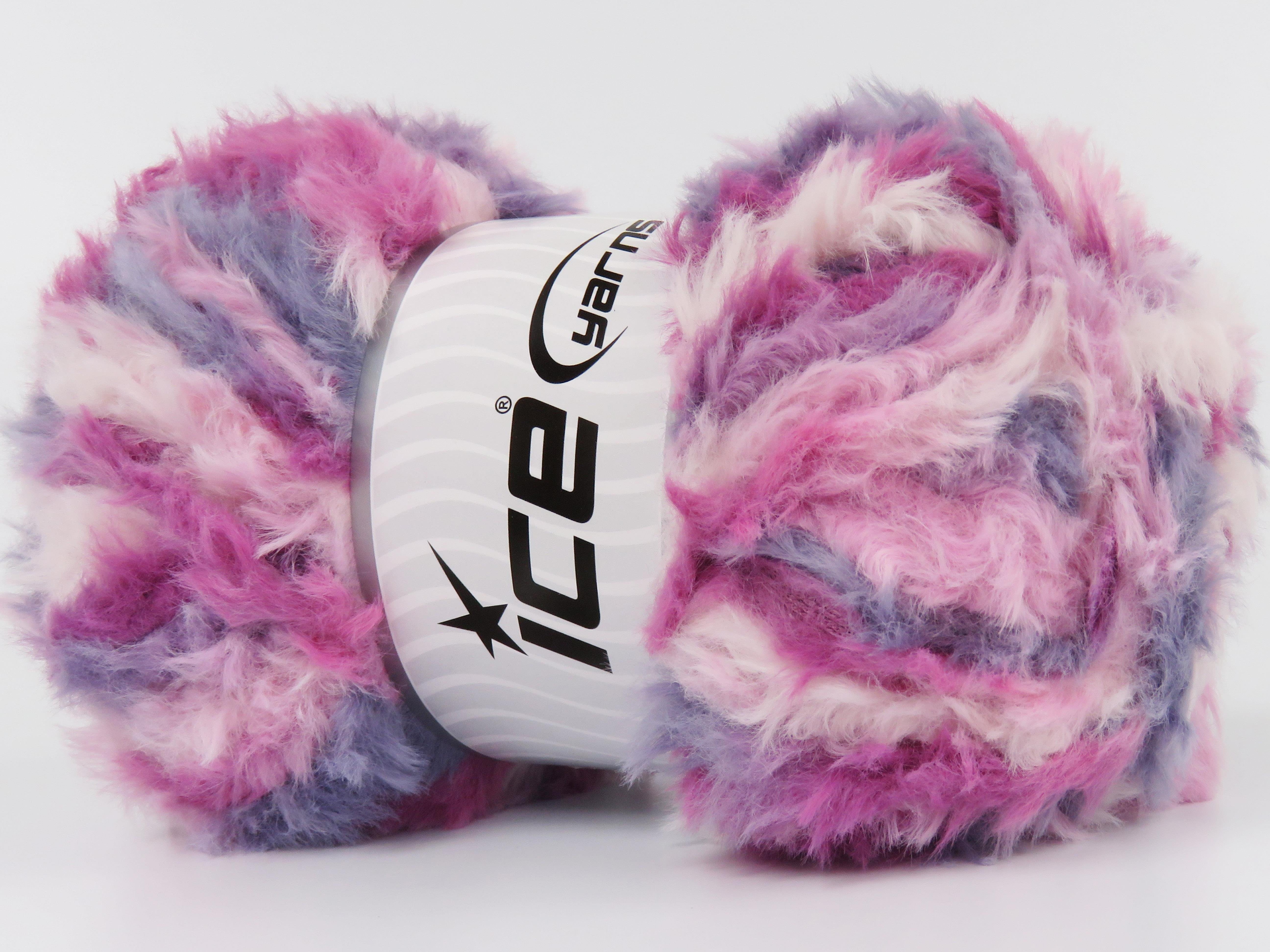 4x100gr. BUNNY FUR MULTICOLOR  Beyaz, Pembe tonları Yumoş, Sakallı, Kışlık, Çok Kalın, Batik Desenli