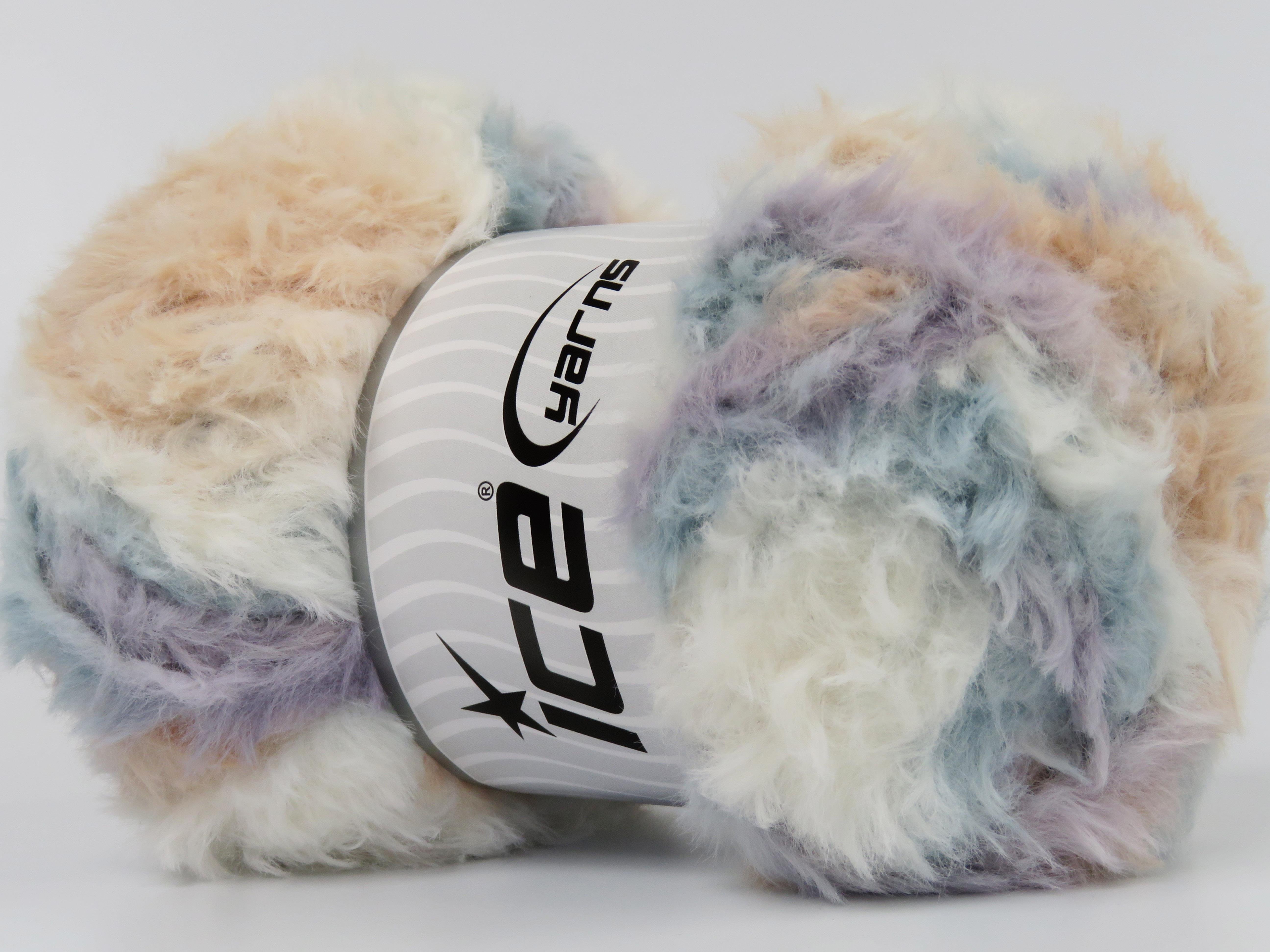 4x100gr. BUNNY FUR MULTICOLOR  Krem, Açık Somon, Açık Lila Yumoş, Sakallı, Kışlık, Çok Kalın, Batik Desenli