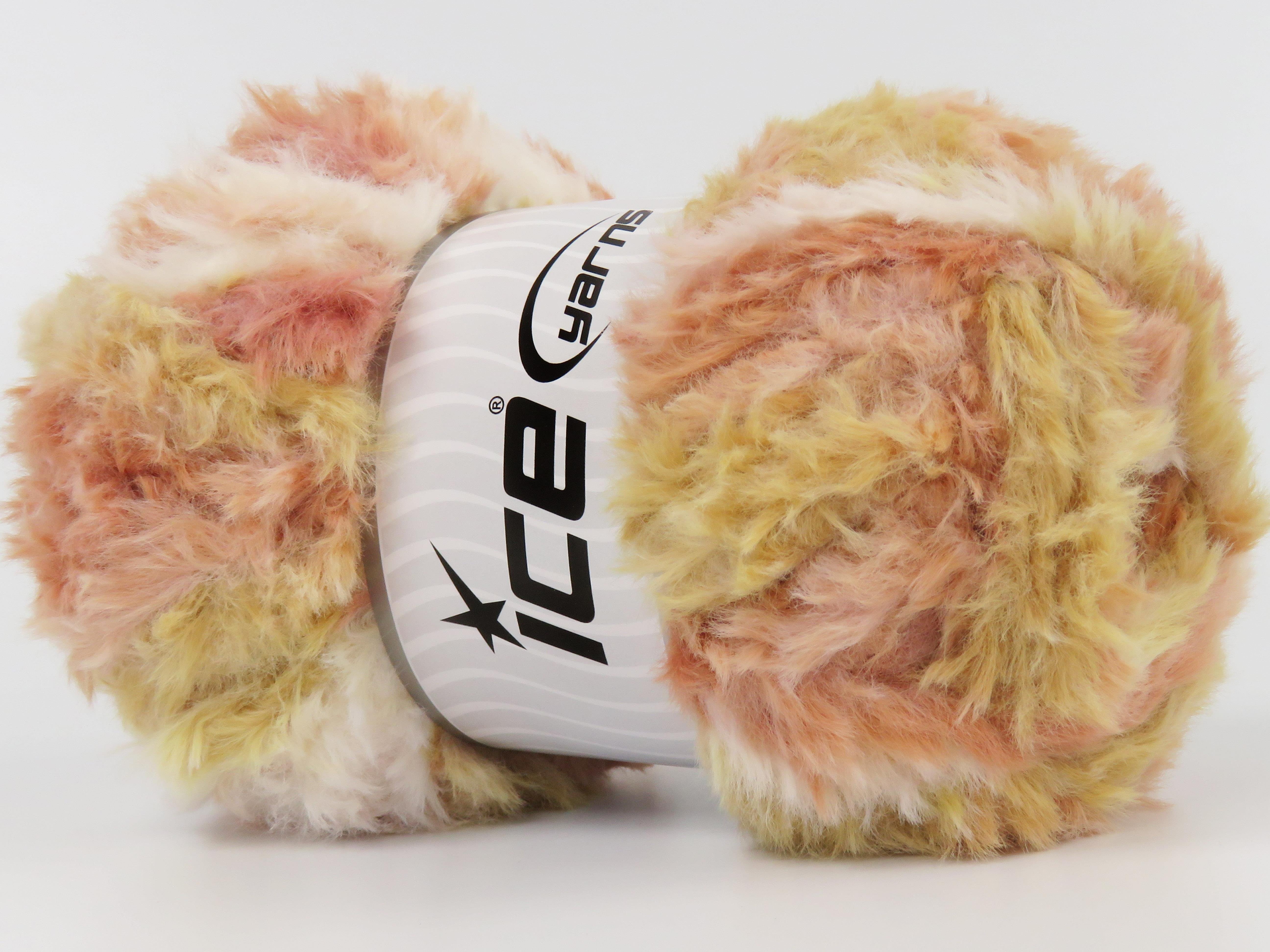 4x100gr. BUNNY FUR MULTICOLOR  Krem Tonları, Somon Tonları Yumoş, Sakallı, Kışlık, Çok Kalın, Batik Desenli