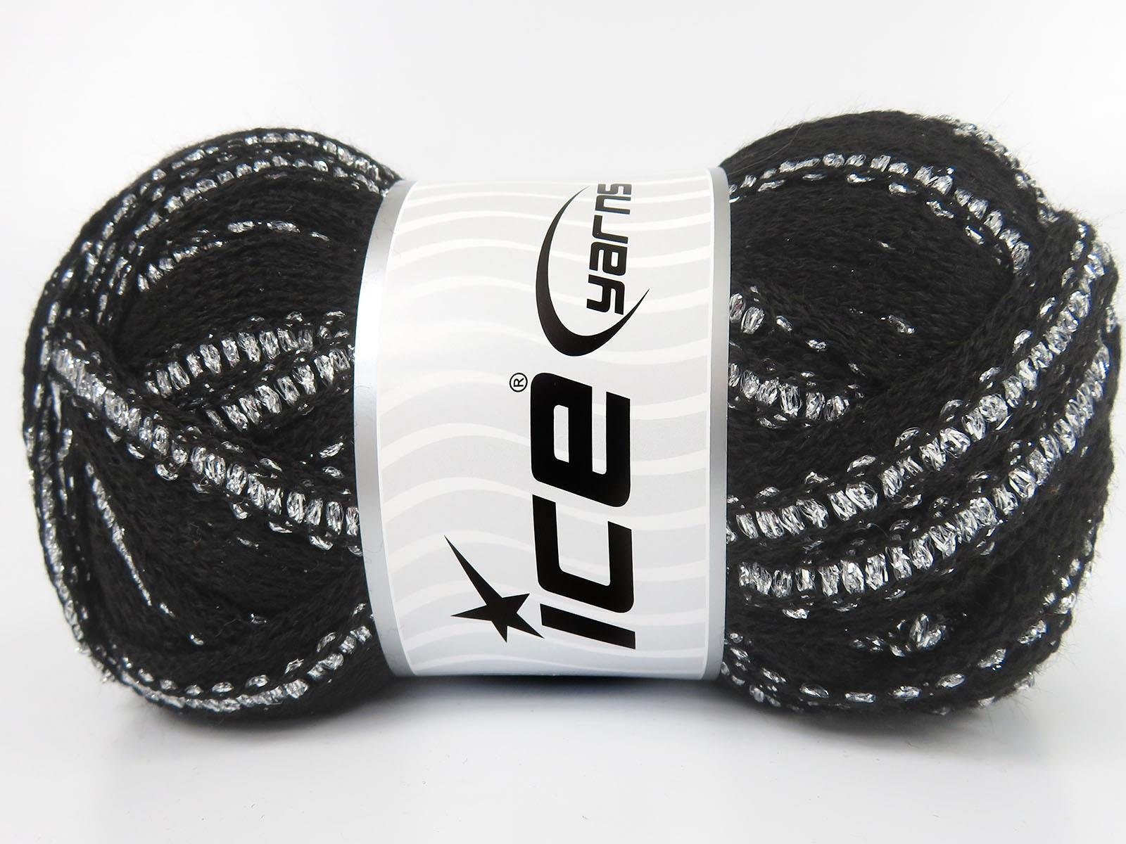 4x100gr. FLAMENCO Siyah Simli, Akrilik Fular - Şal, Metalik Simli, Kışlık, Çok Kalın, Akrilik