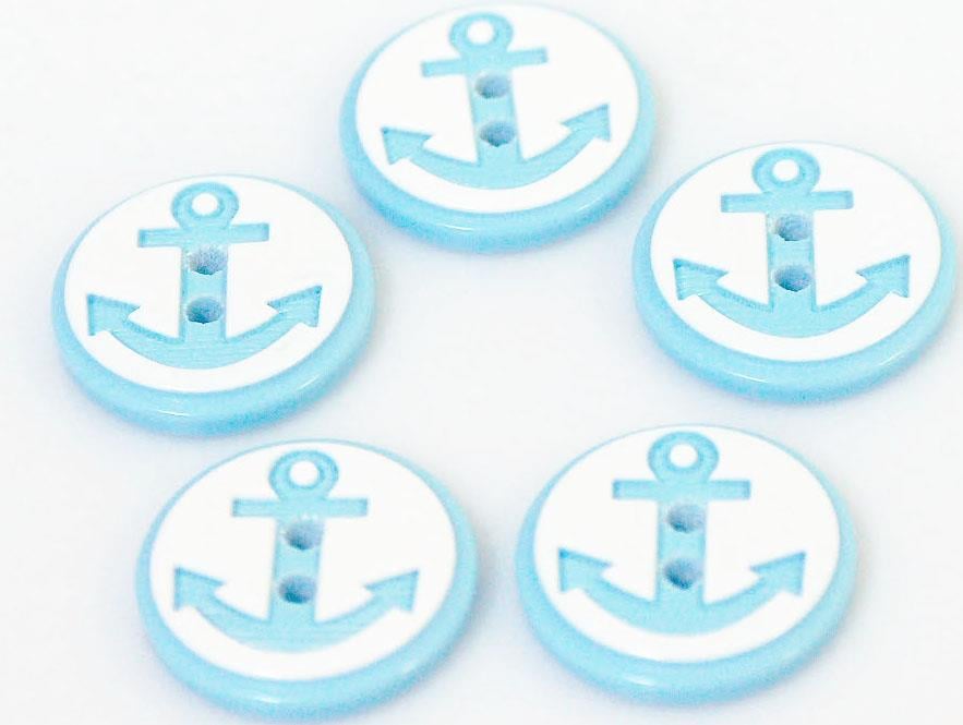 5 Anchor Figure Buttons Light Blue 15 mm diameter