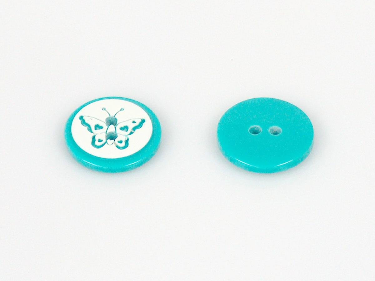 5 Butterfly Figure Buttons Turquoise 15mm long