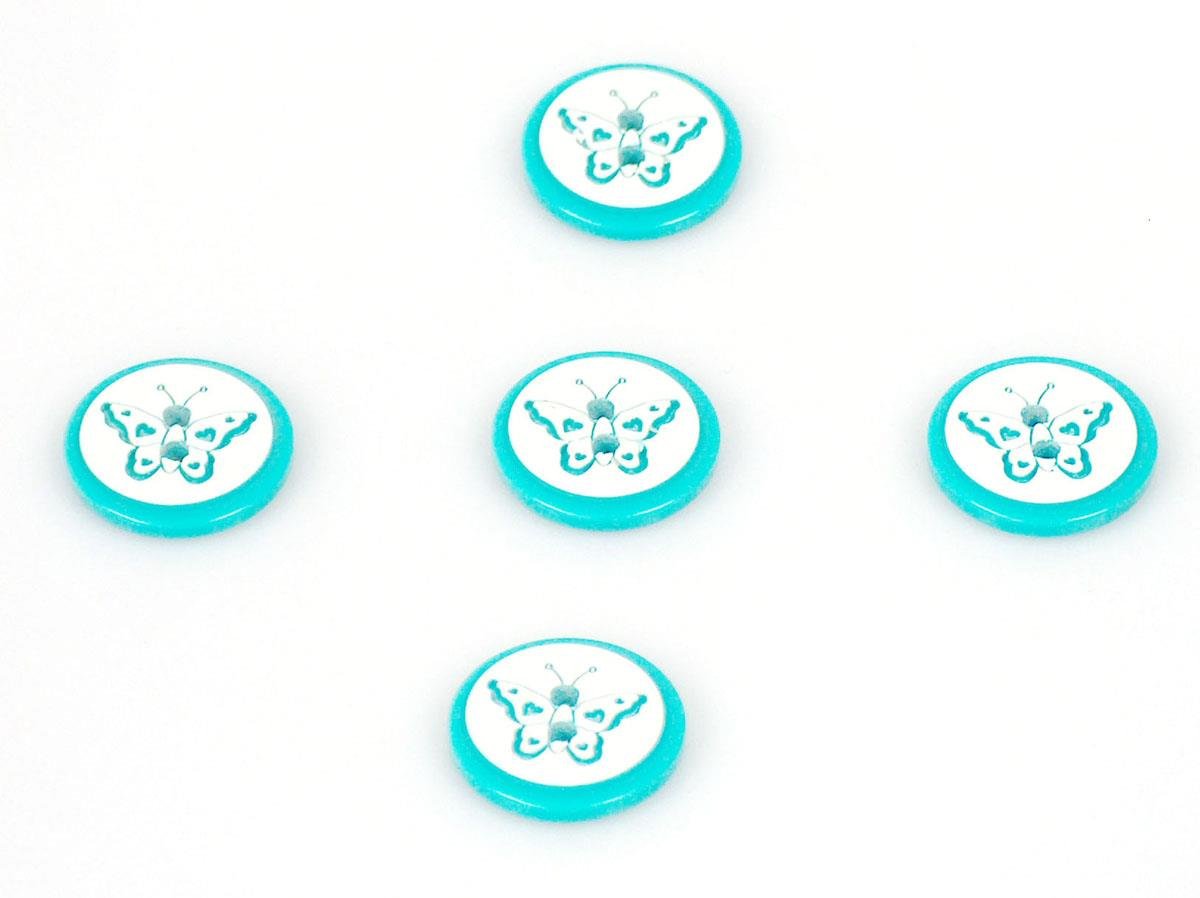 5 Butterfly Figure Buttons Turquoise 15mm long