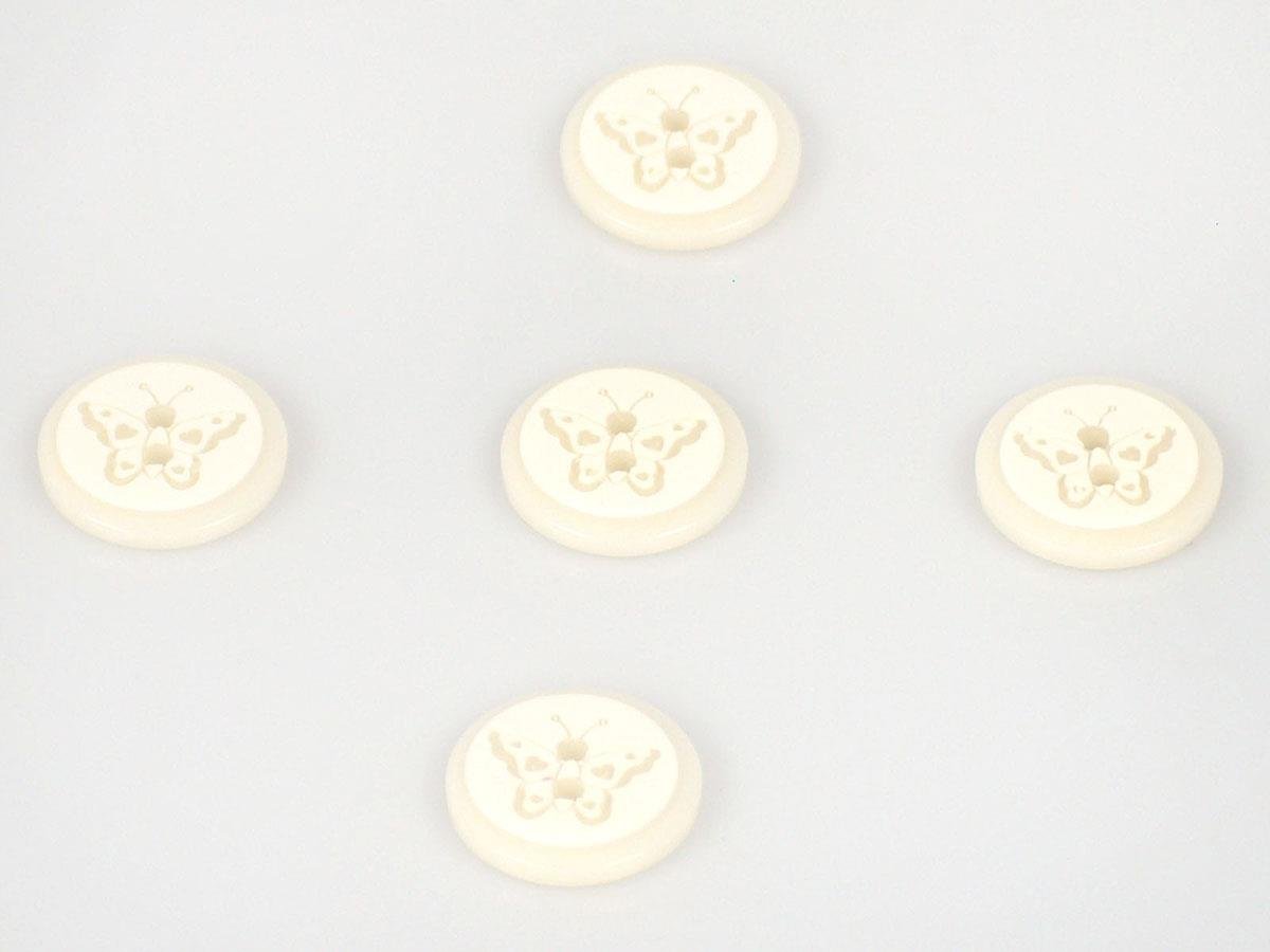 5 Butterfly Figure Buttons White 15mm long