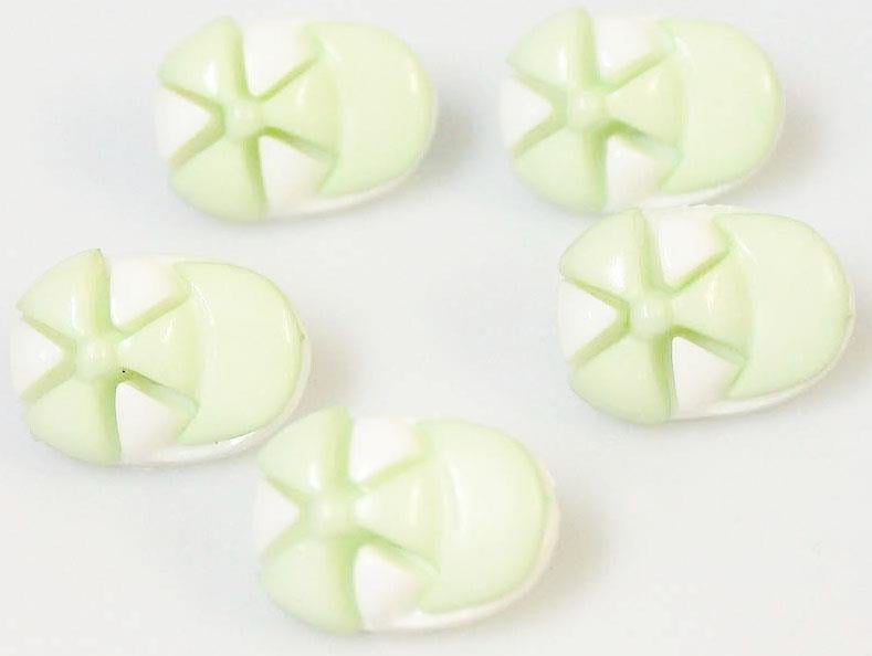 5 Cap Figure Buttons Light Green, White 15mm long