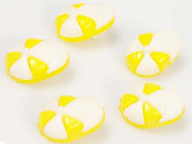 5 Cap Figure Buttons White, Dark Yellow 15mm long
