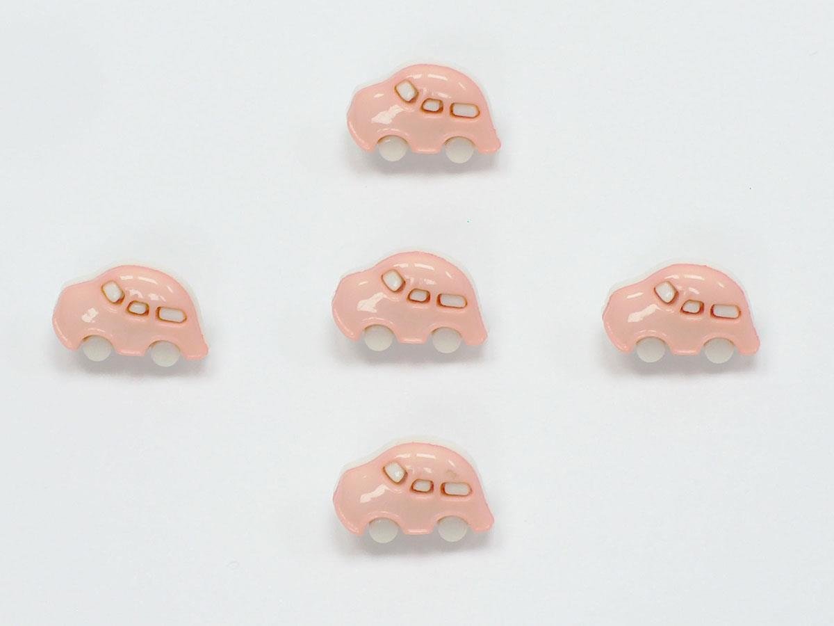 5 Car Figure Buttons Antique Pink, White 15mm long