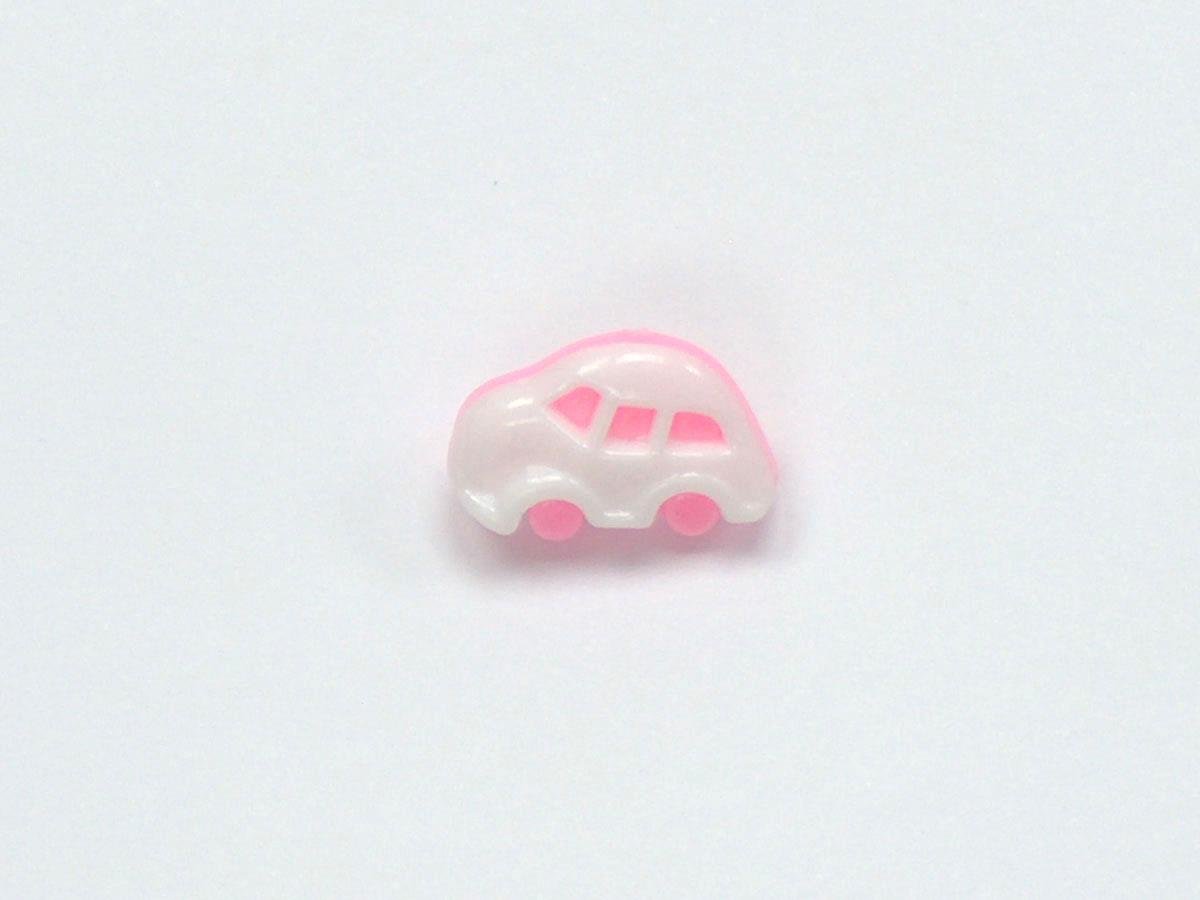 5 Car Figure Buttons Baby Pink, White 15mm long