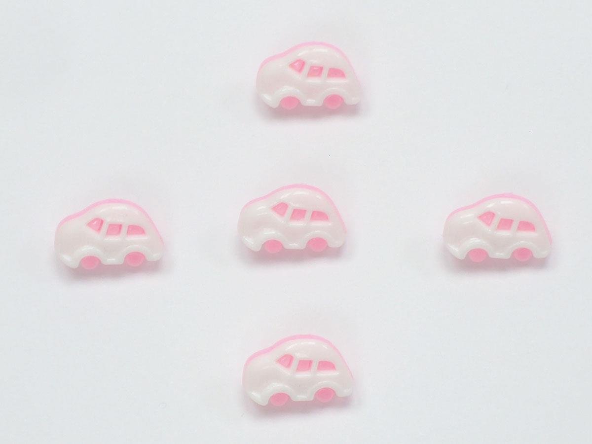 5 Car Figure Buttons Baby Pink, White 15mm long