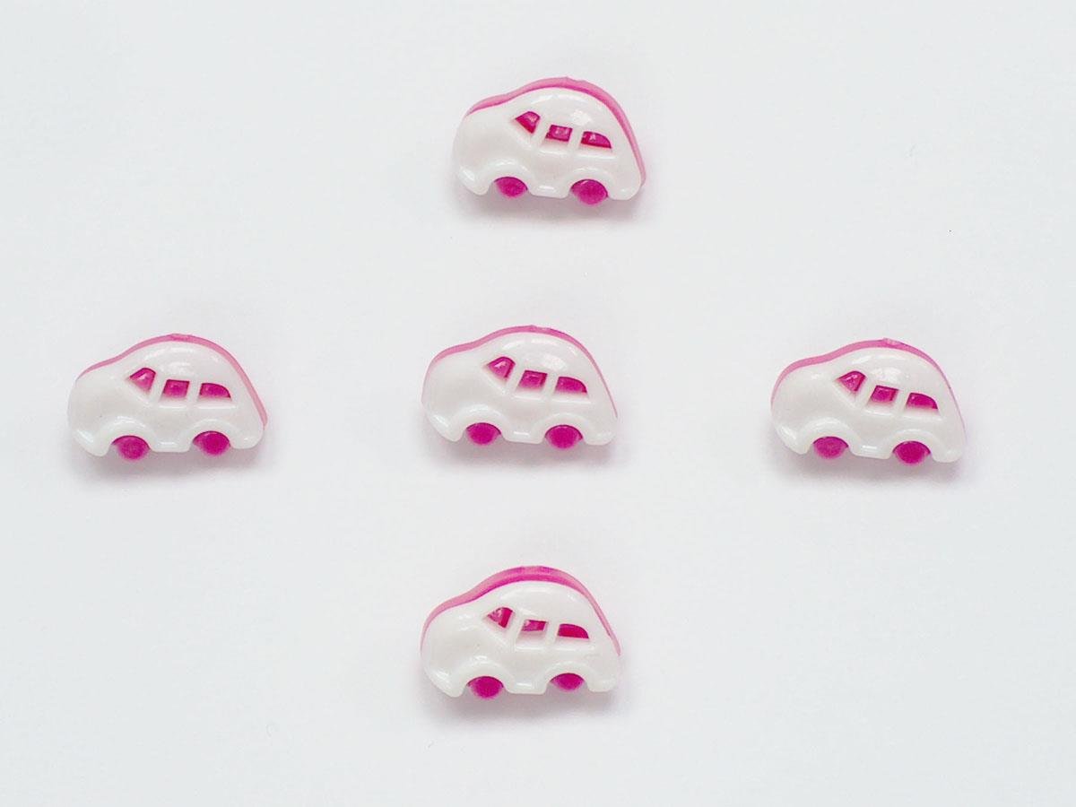 5 Car Figure Buttons Fuchsia, White 15mm long