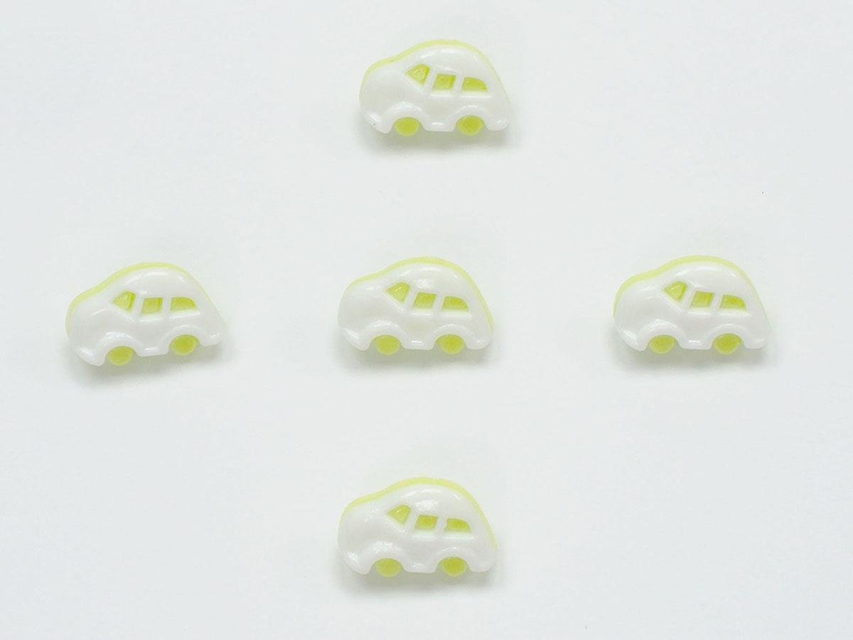 5 Car Figure Buttons Light Green, White 15mm long