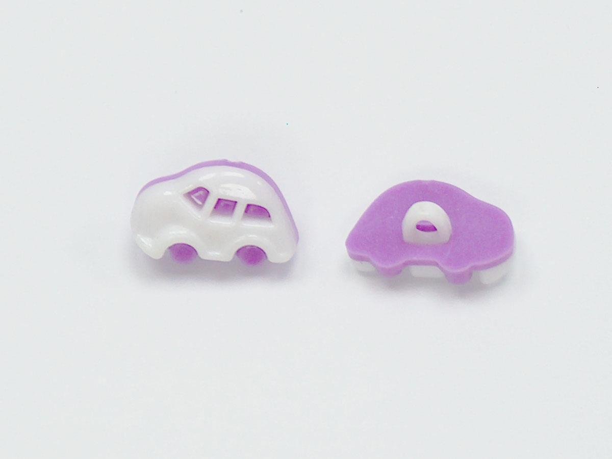 5 Car Figure Buttons Lilac, White 15mm long